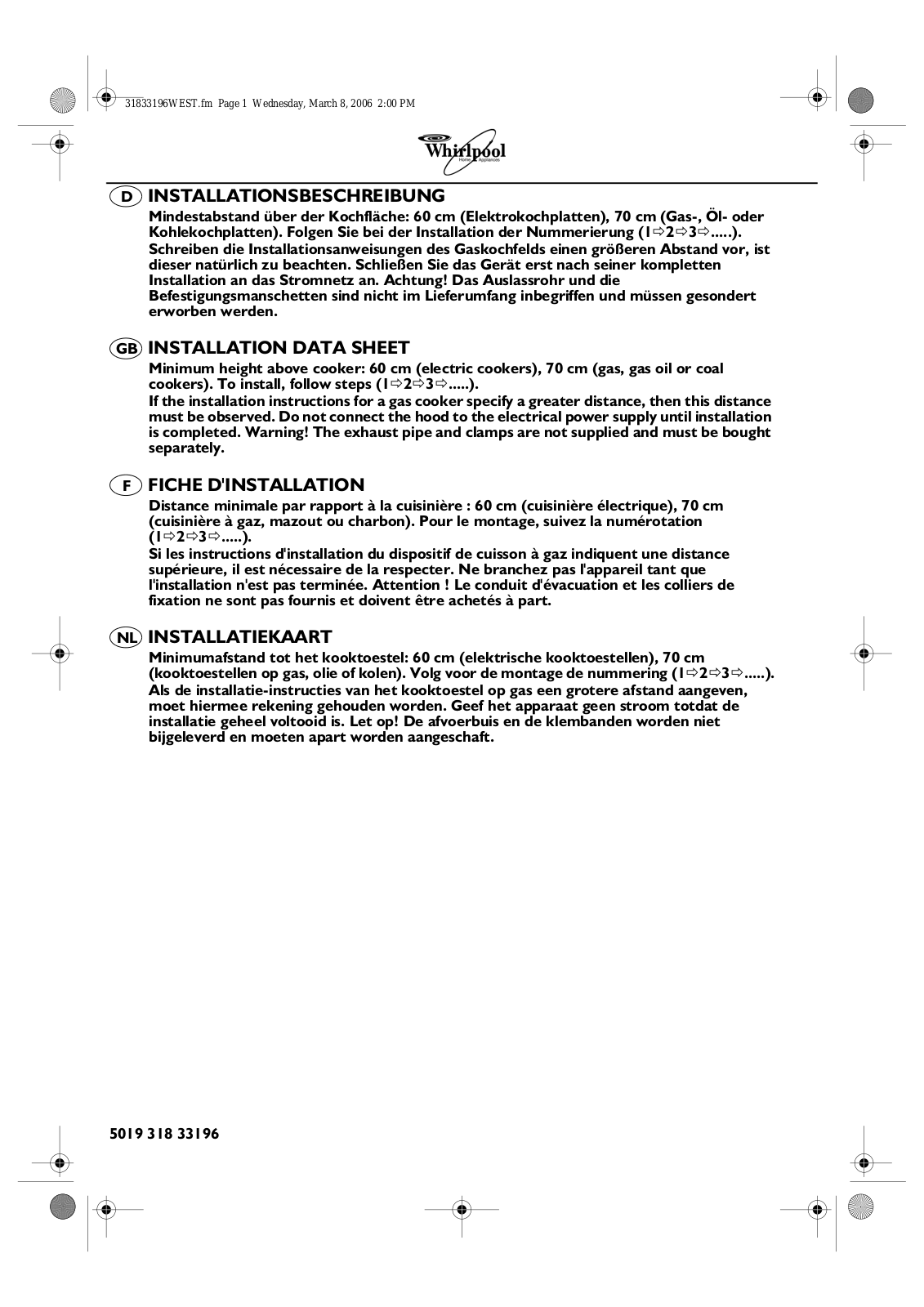 Whirlpool AKR 971 IX WP INSTRUCTION FOR USE