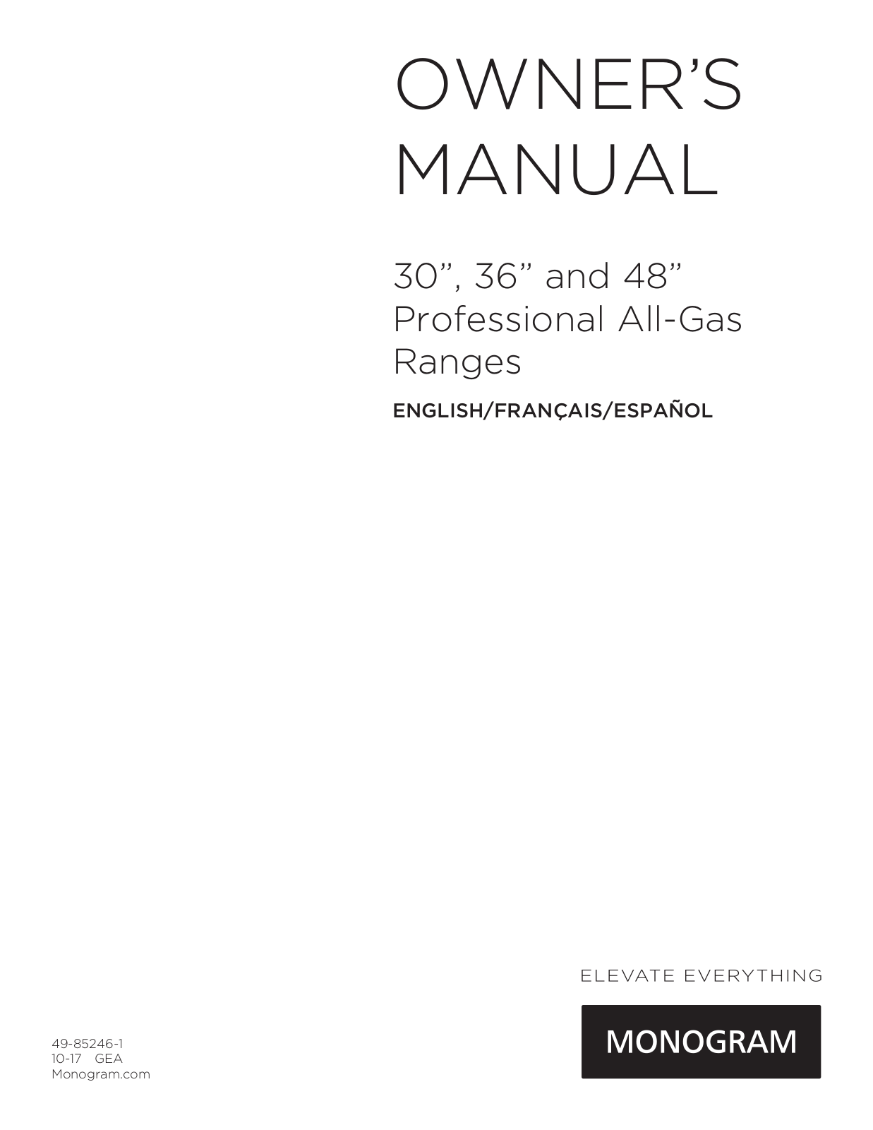 Monogram ZGP486NDRSS Owners Manual