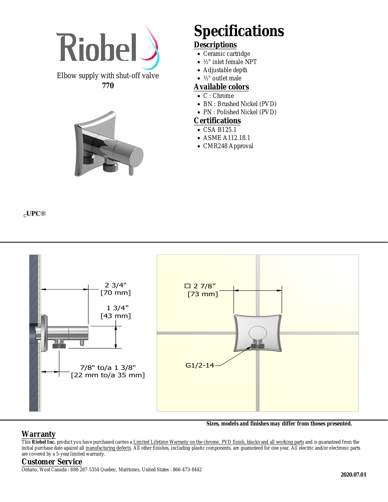 Riobel 770C Specifications - ManualMachine.com