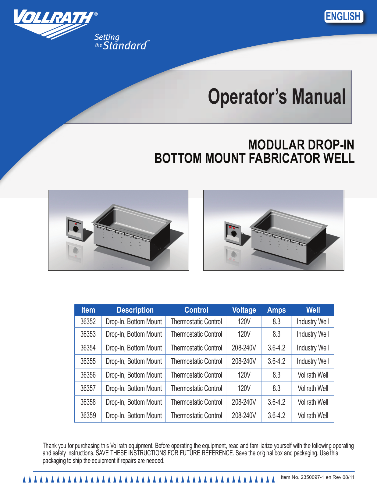 Vollrath 36352 Installation  Manual