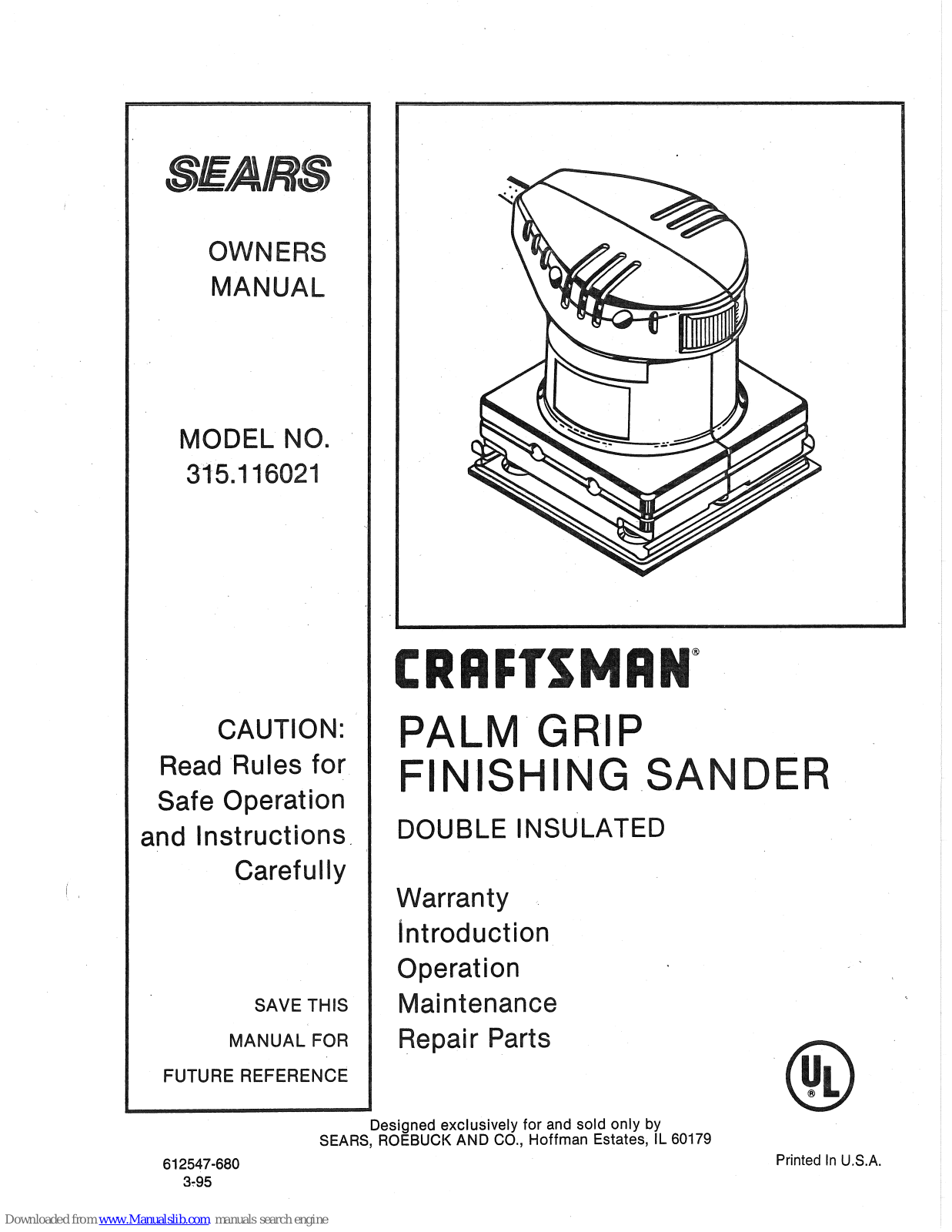 Craftsman 315.116021 Owner's Manual