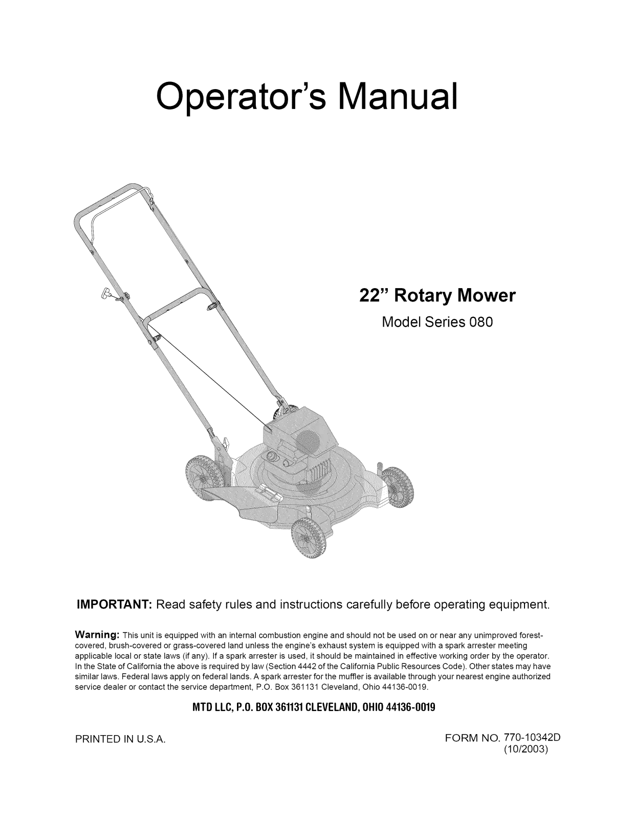 MTD 11B-084E752, 11A-084E700, 11A-083F700 Owner’s Manual