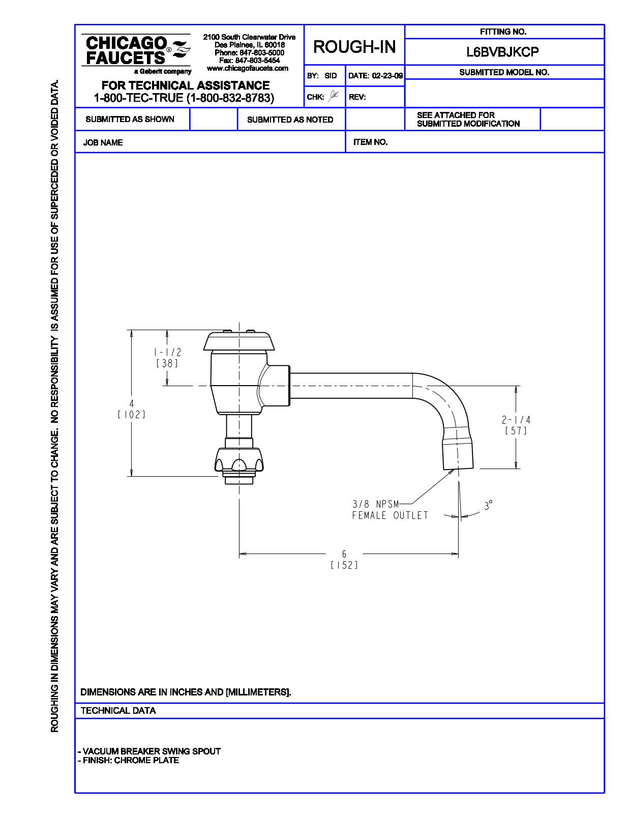 Chicago Faucet L6BVBJKCP User Manual