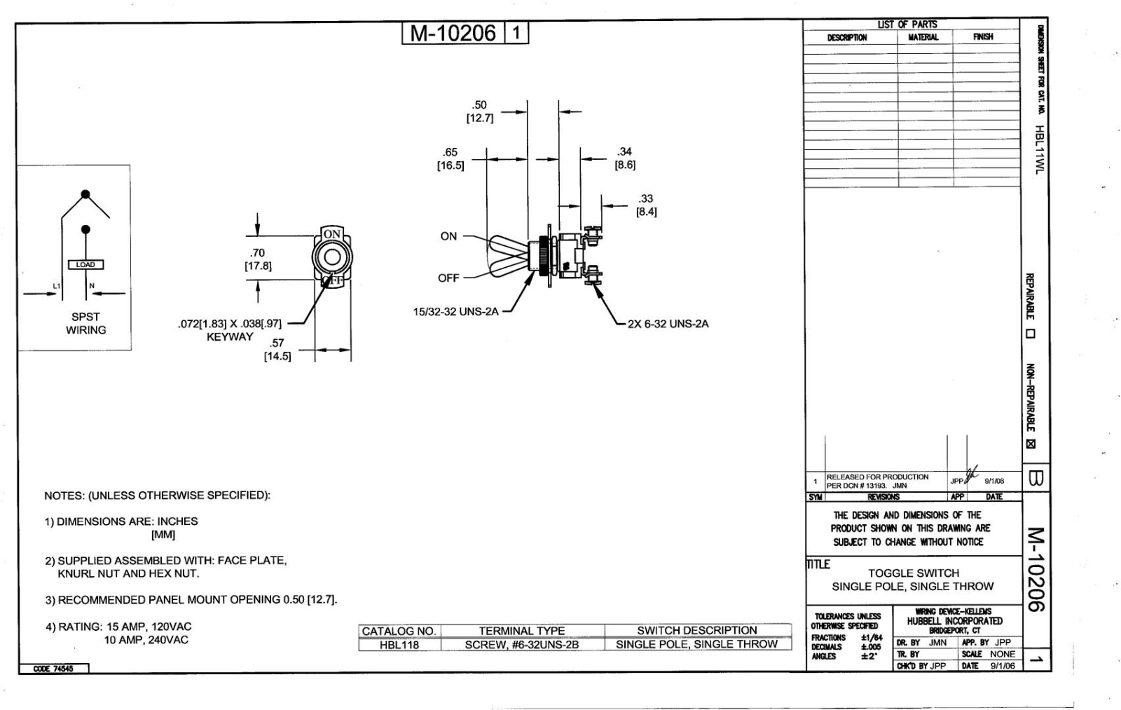 Hubbell HBL118 Reference Drawing