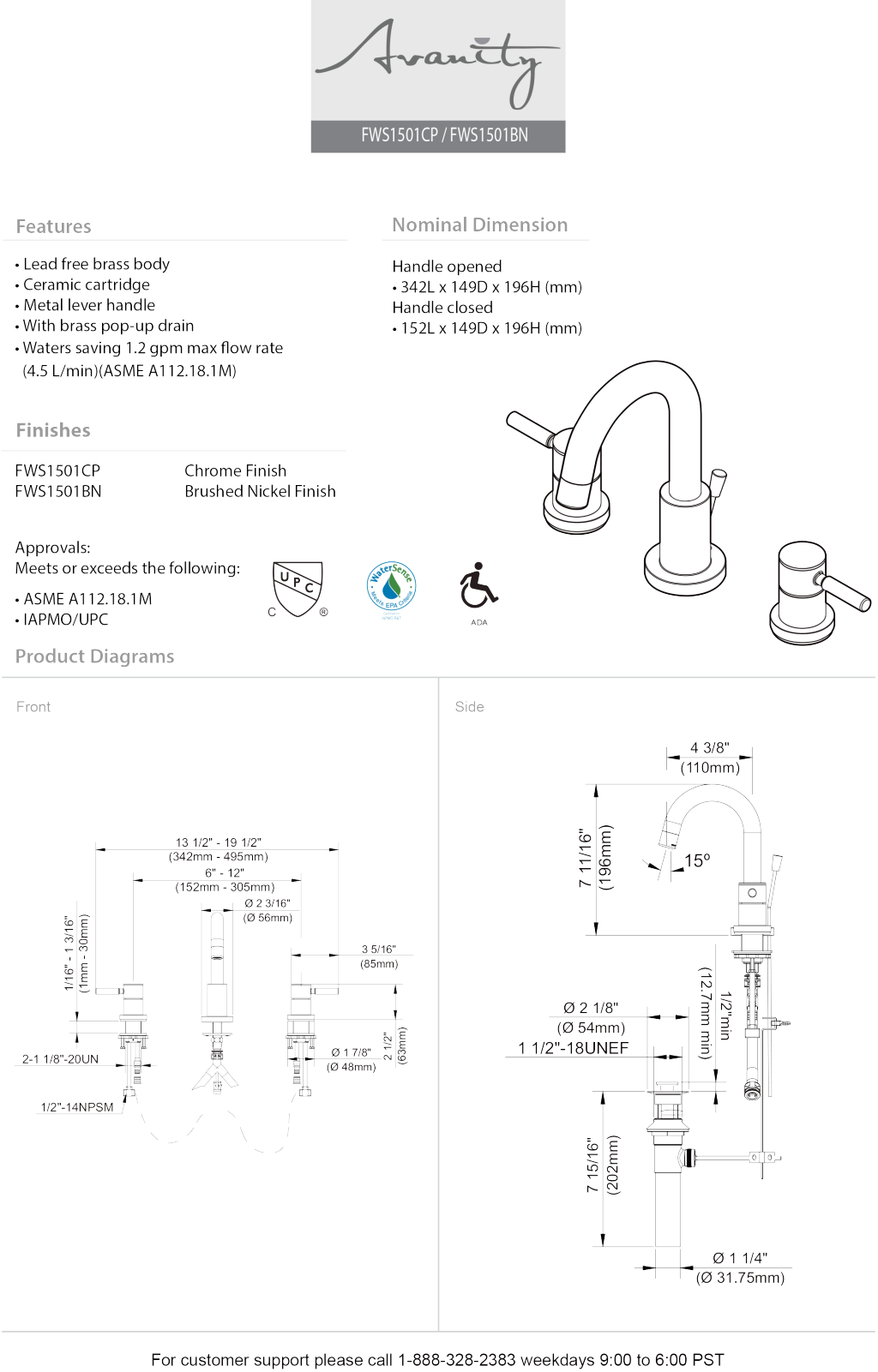 Avanity FWS1501BN Specifications