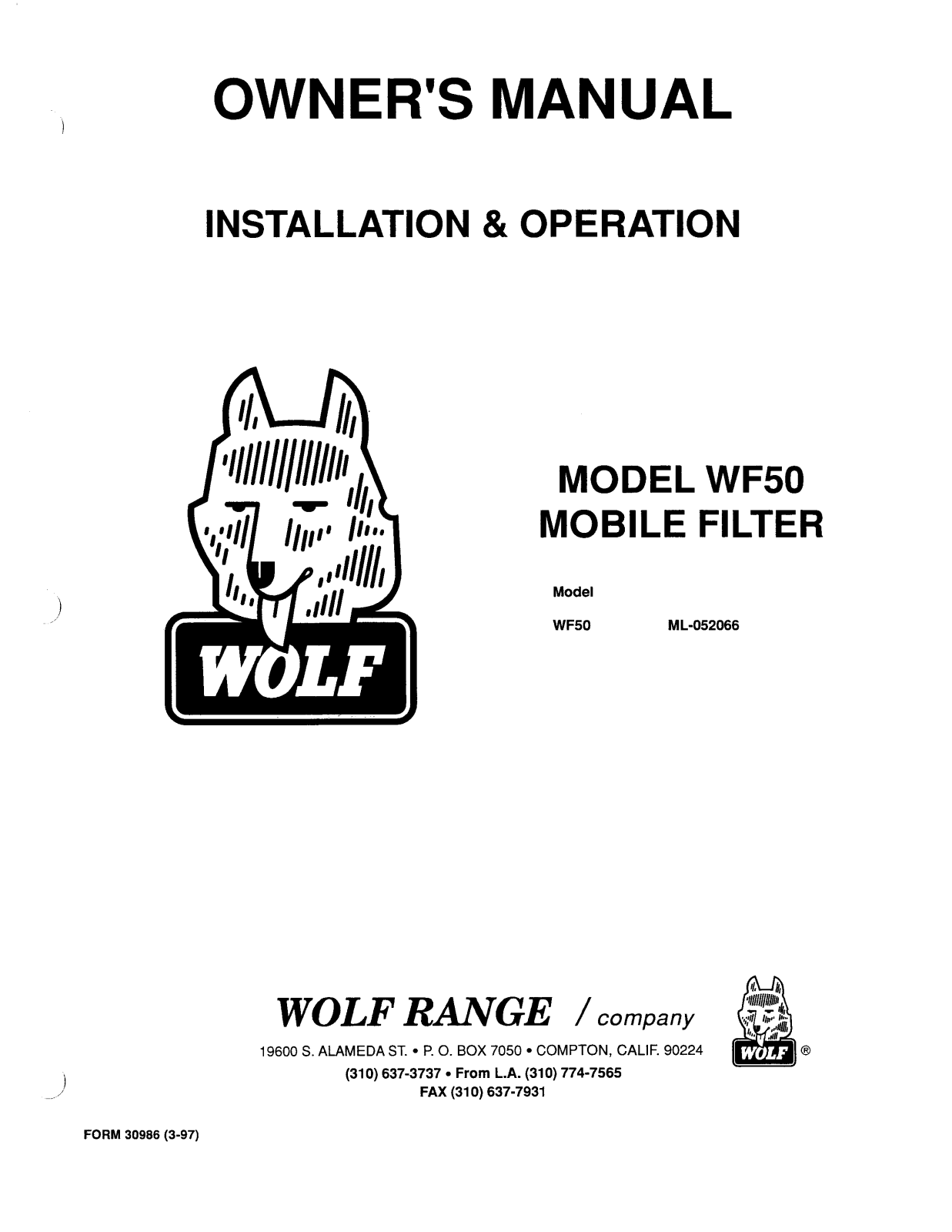 Wolf WF50 Installation  Manual