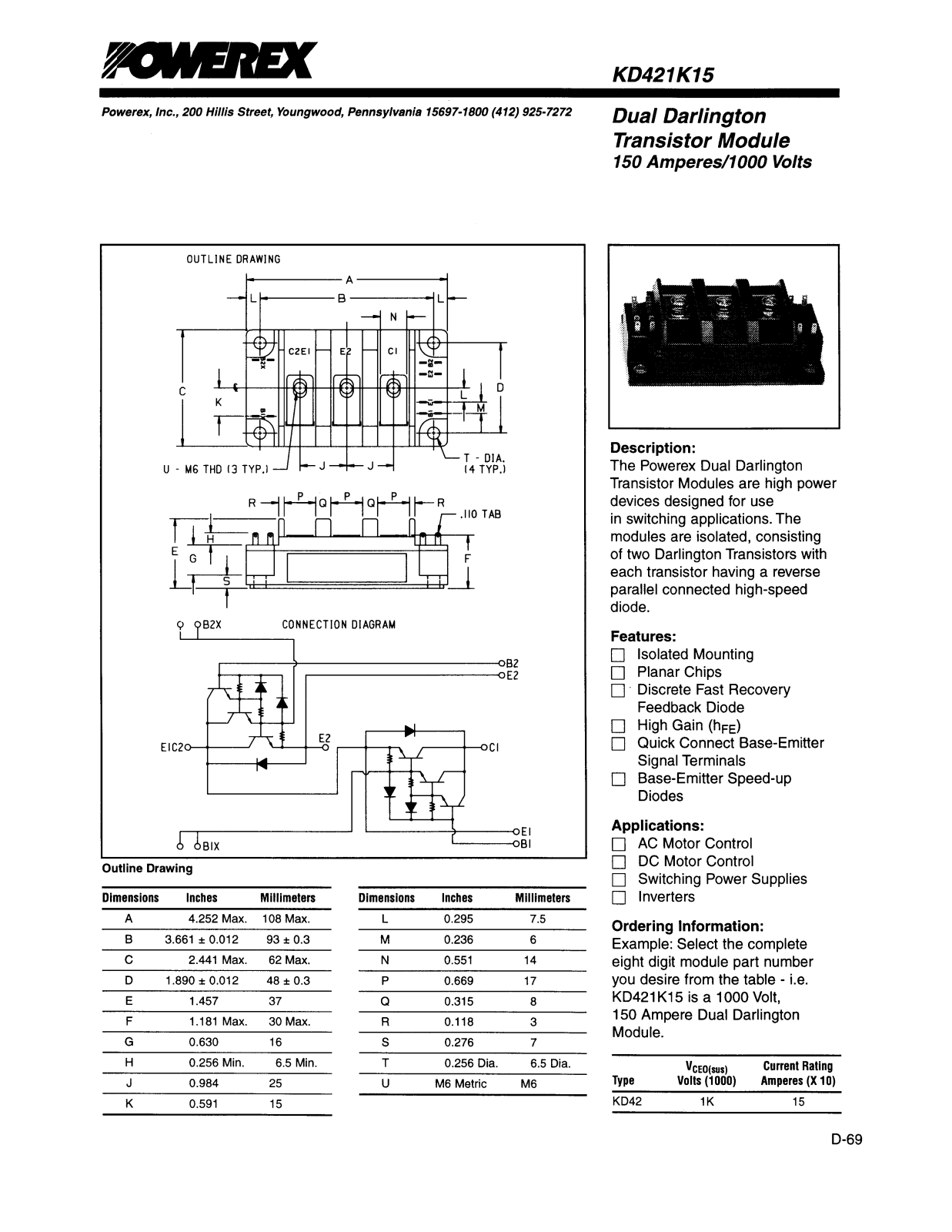 POWEREX KD421K15 Datasheet