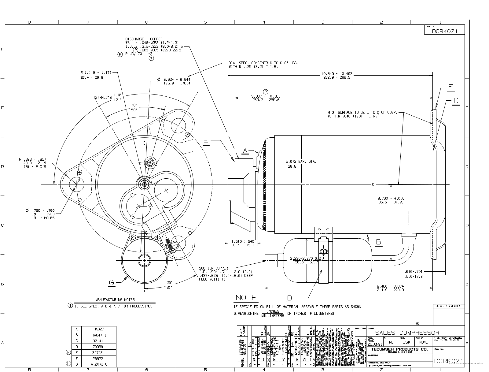 Tecumseh RKA5513EXD Drawing Data