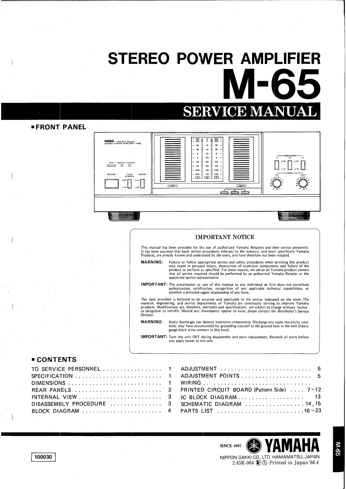 Yamaha M-65 Service manual