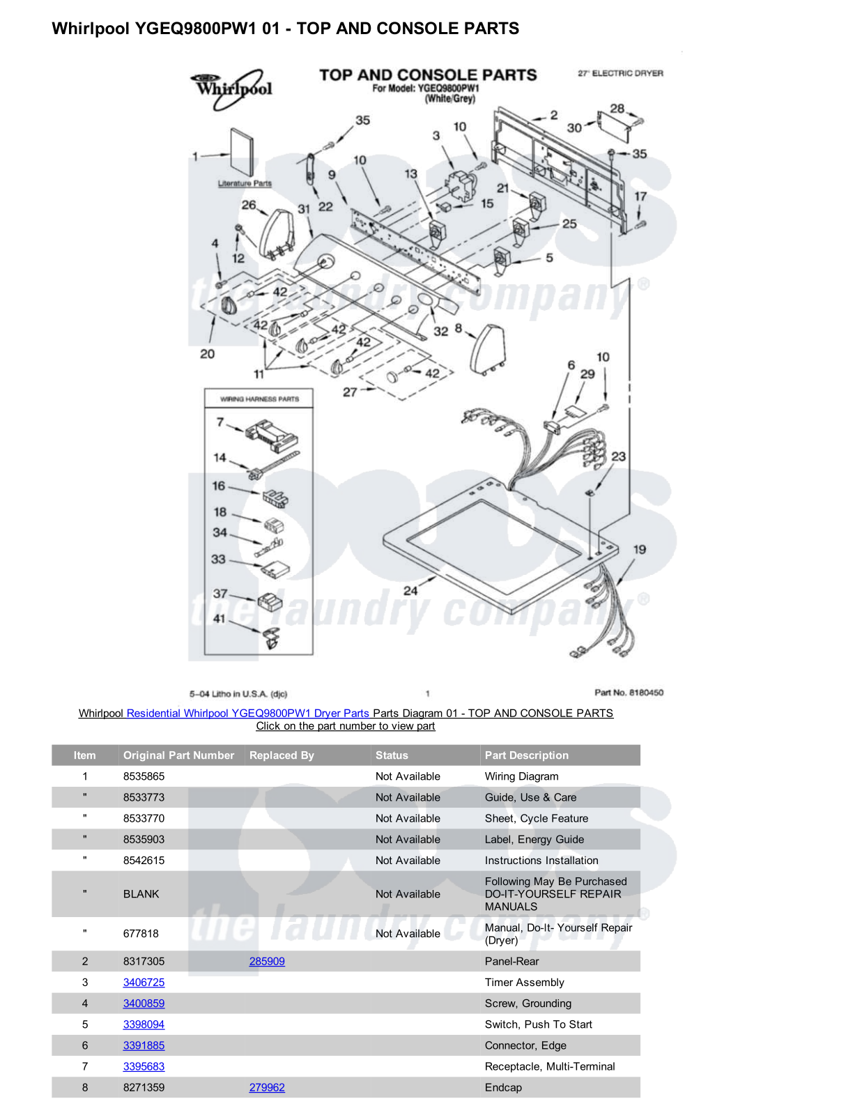 Whirlpool YGEQ9800PW1 Parts Diagram