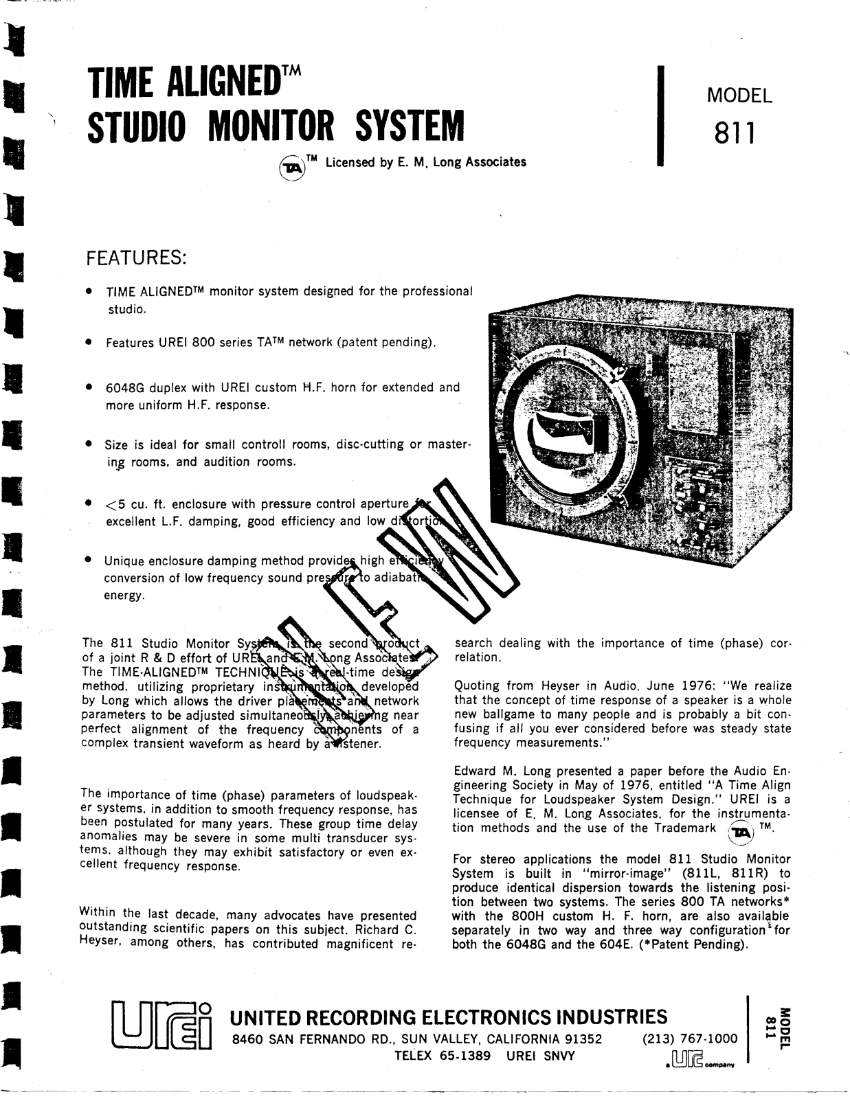 JBL UREI 811 User Manual