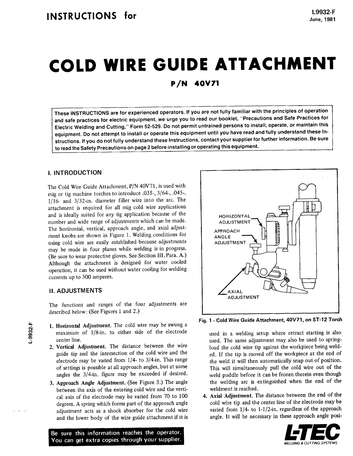 UNION CARBIDE UNIONARC UAW-2 (Series 2) Hand-Welding Torch Troubleshooting instruction