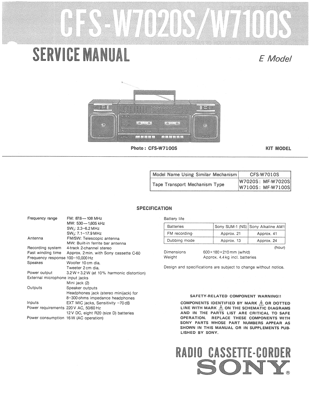 Sony CFSW-7020-S Service manual