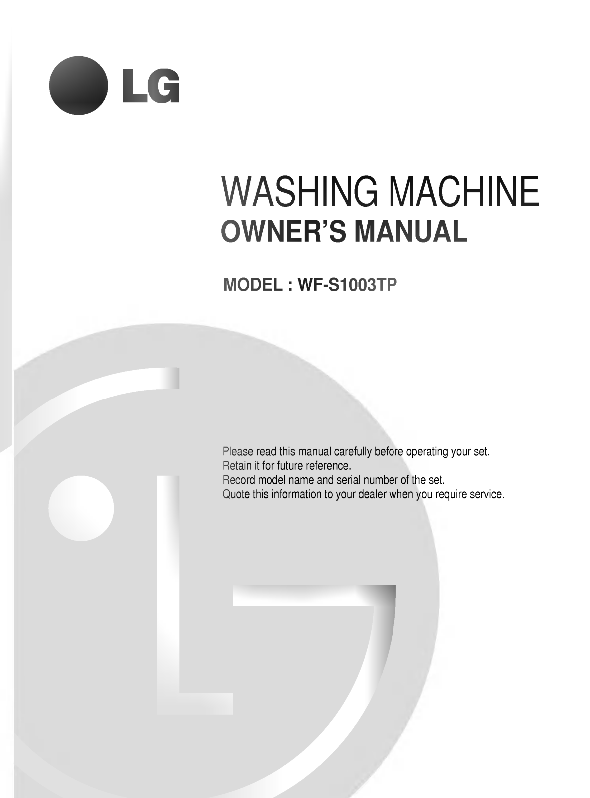 LG WF-S8301TPK Owner's manual