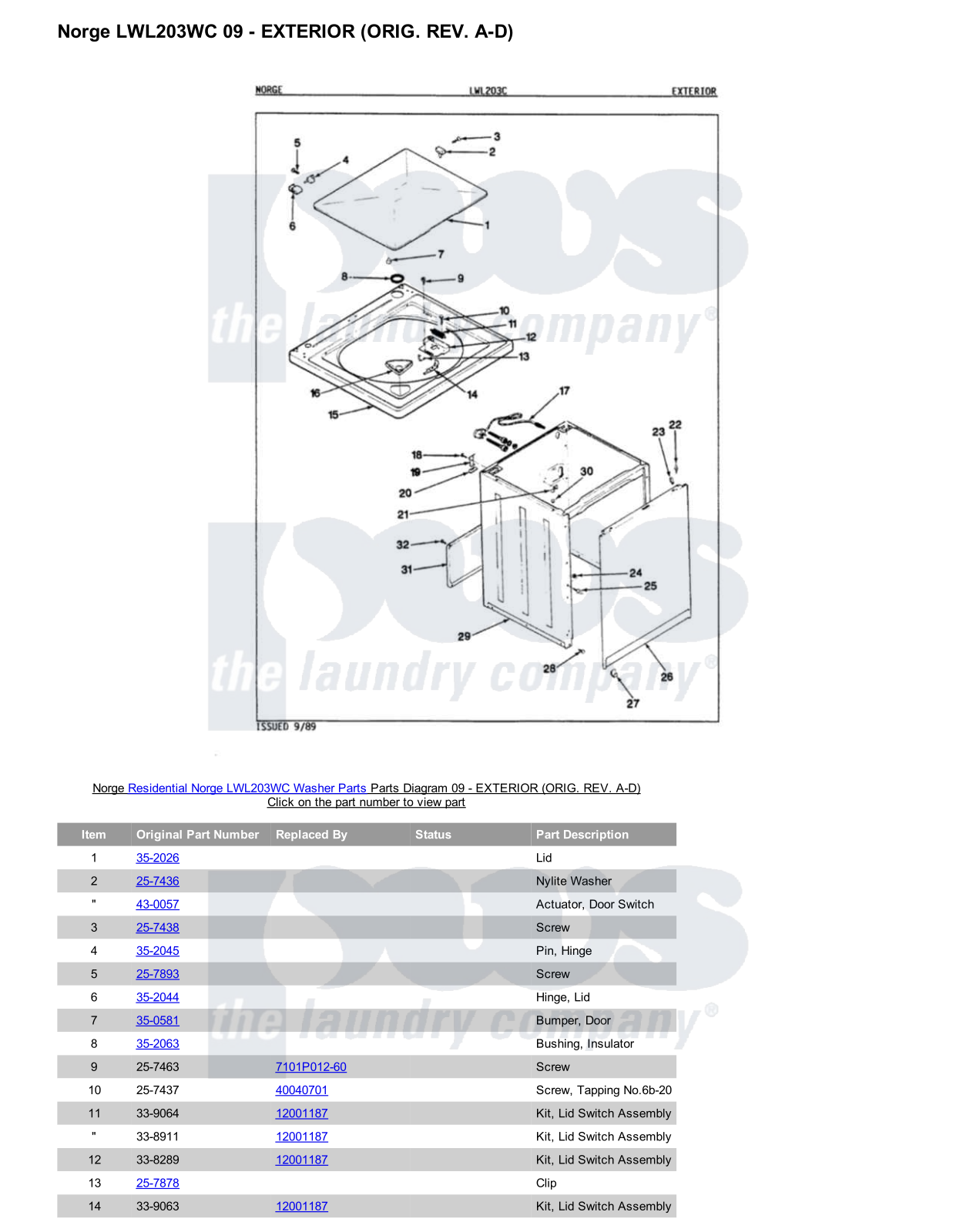 Norge LWL203WC Parts Diagram