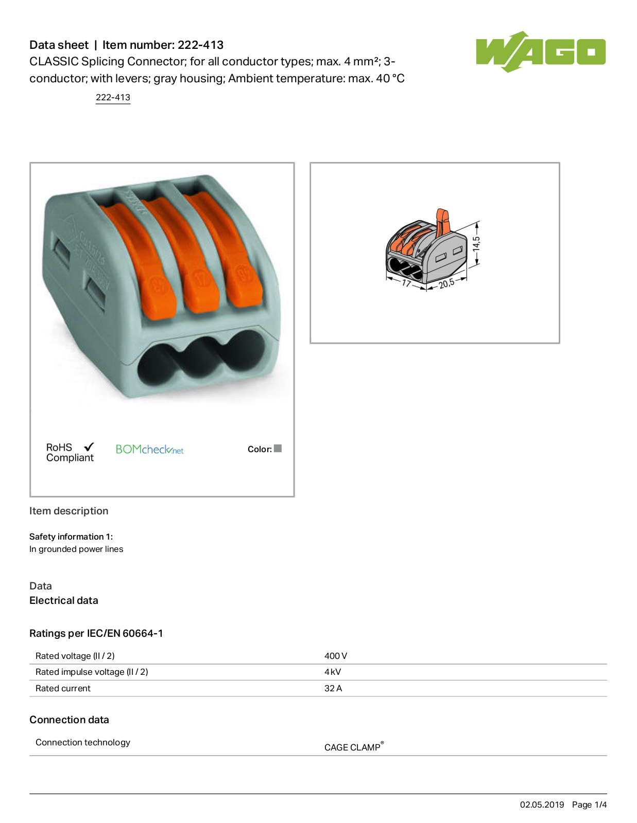 Wago 222-413 Data Sheet