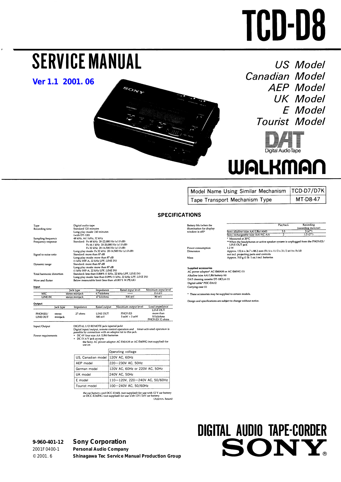 Sony TCD-D8 Service manual