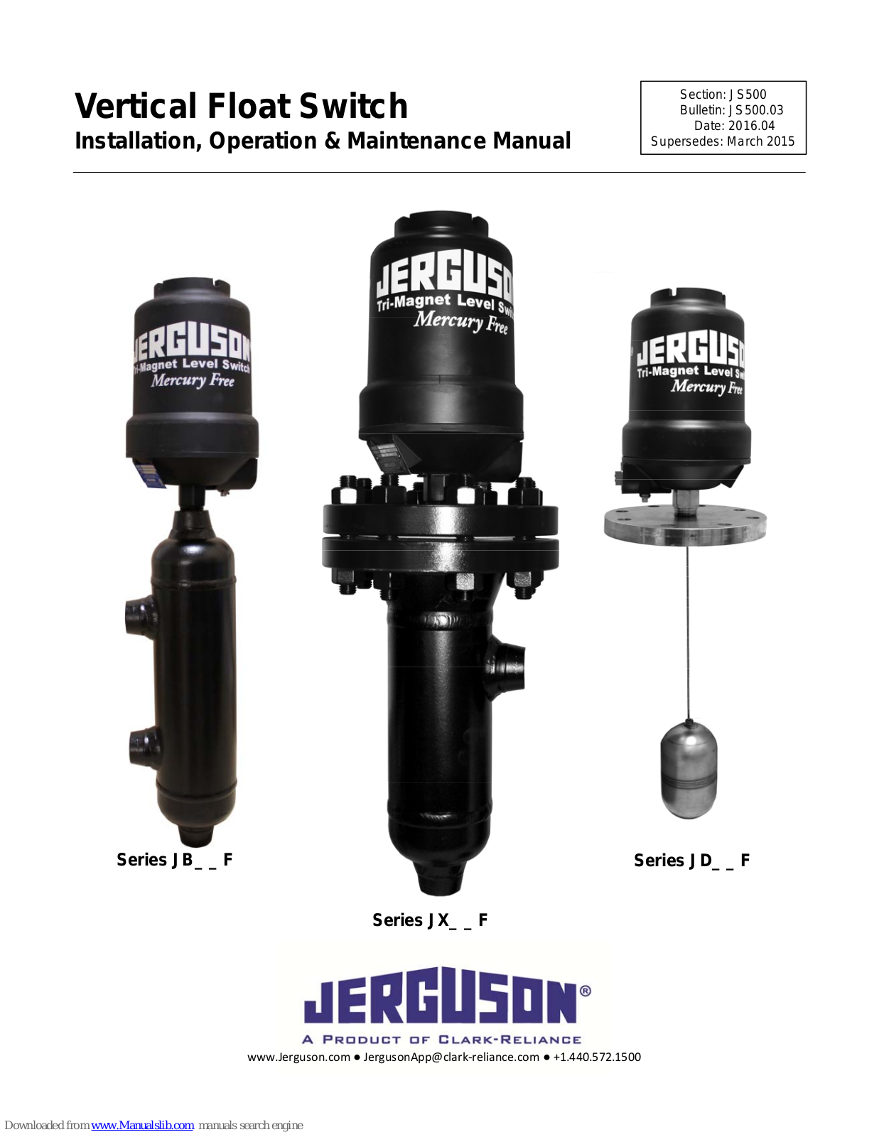 Jerguson JB**F Series, JX**F Series, JD**F Series, JB**D Series, JX**D Series Installation, Operation & Maintenance Manual - ManualMachine.com