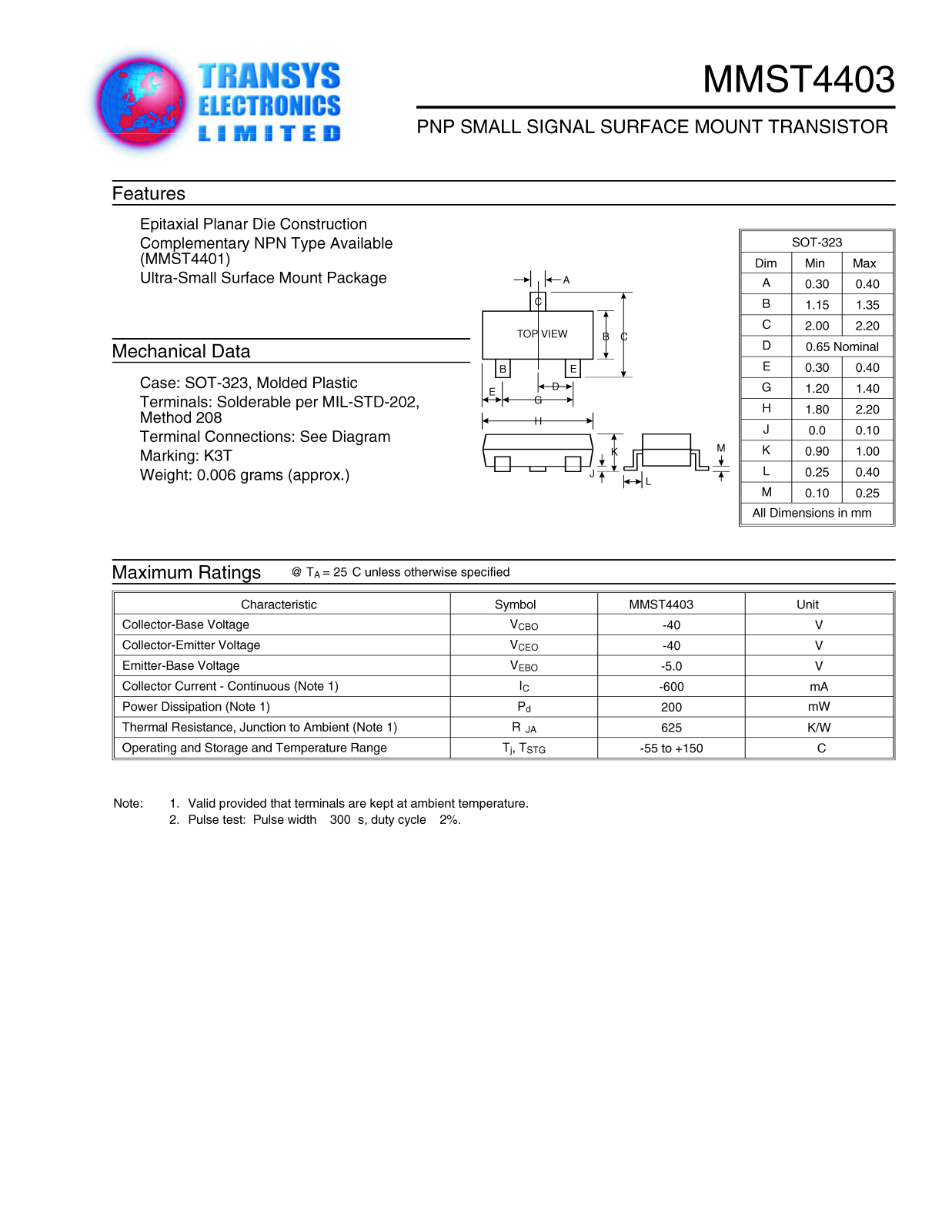 TEL MMST4403 Datasheet