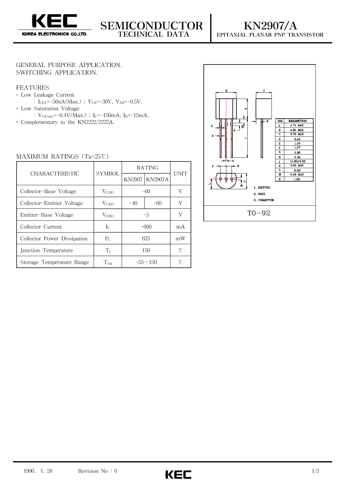 KEC KN2907A, KN2907 Datasheet