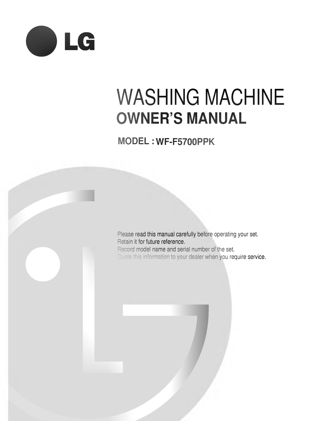 LG WF-F5700PPK Owner’s Manual