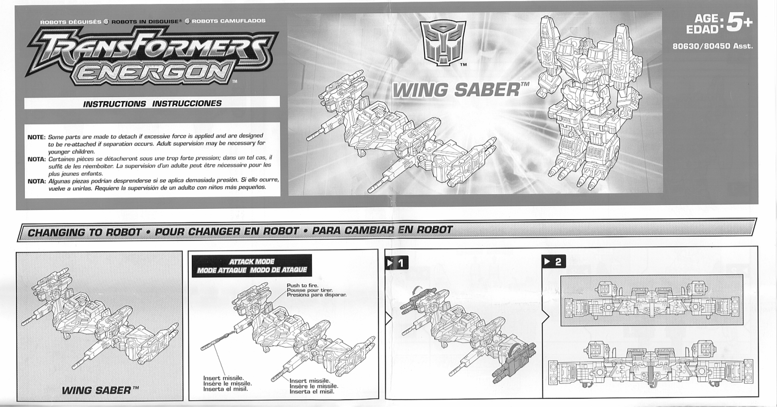 HASBRO Transformers Energon Wing Saber User Manual