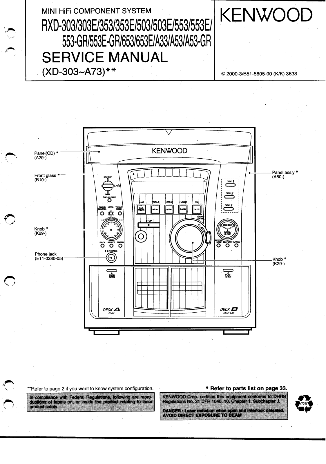 KENWOOD RXD-303, RXD-303E, RXD-353, RXD-353E, RXD-503 Service Manual