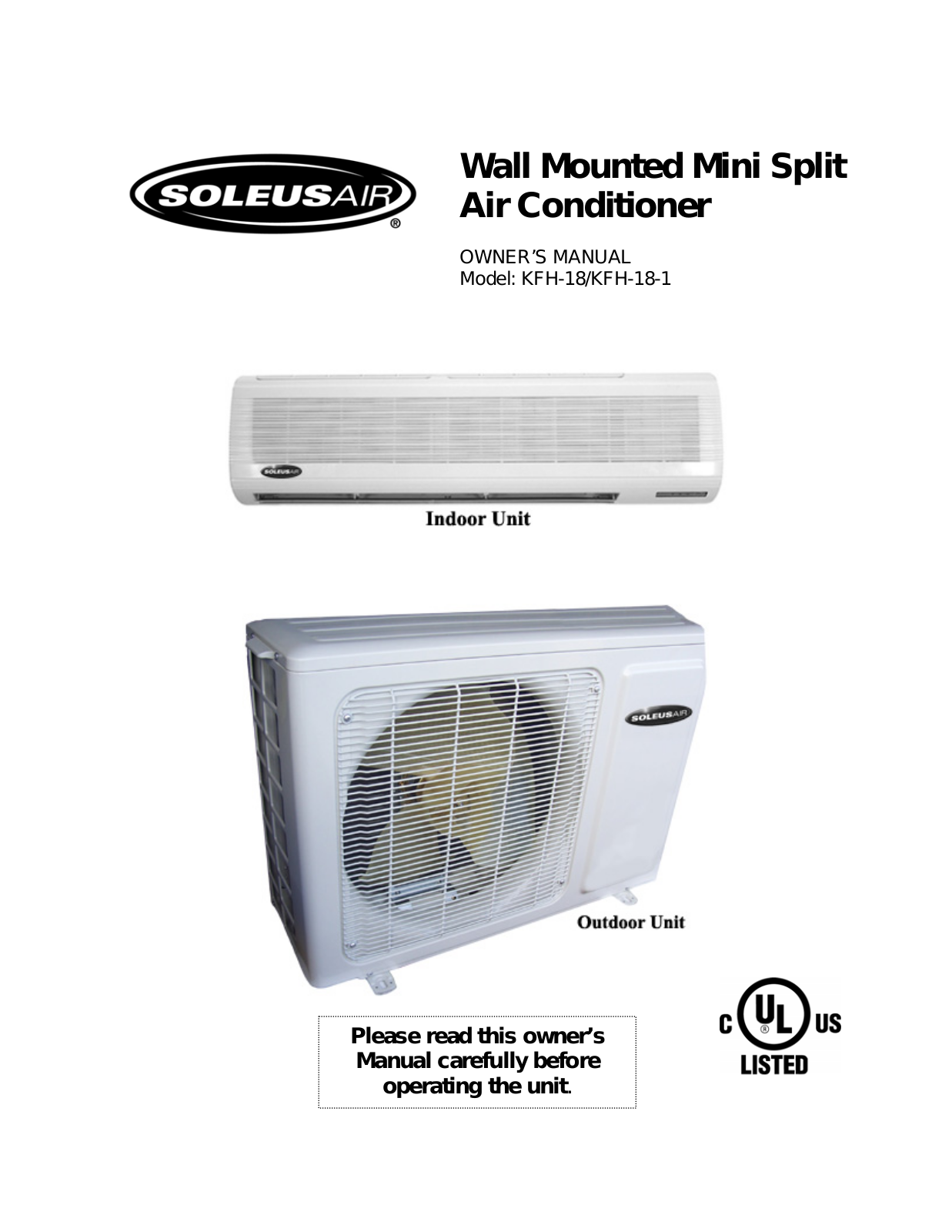 Soleus Air KFH-18, KFH-18-1 User Manual