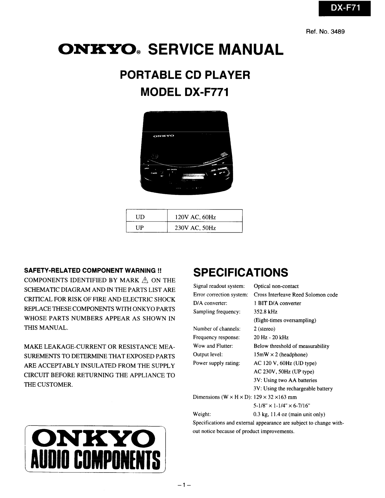 Onkyo DXF-771 Service Manual