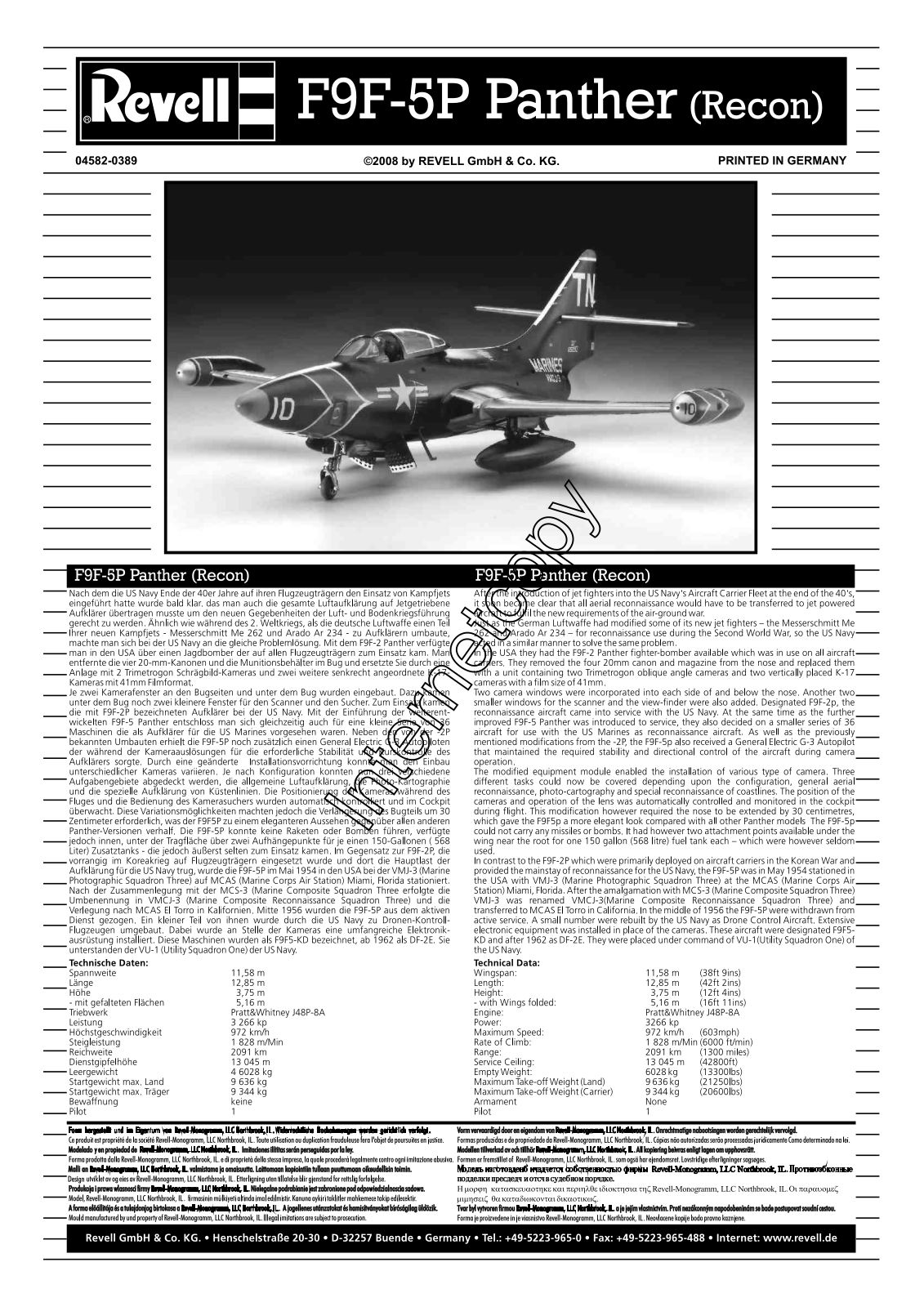 REVELL F9 F-5 Panther User Manual