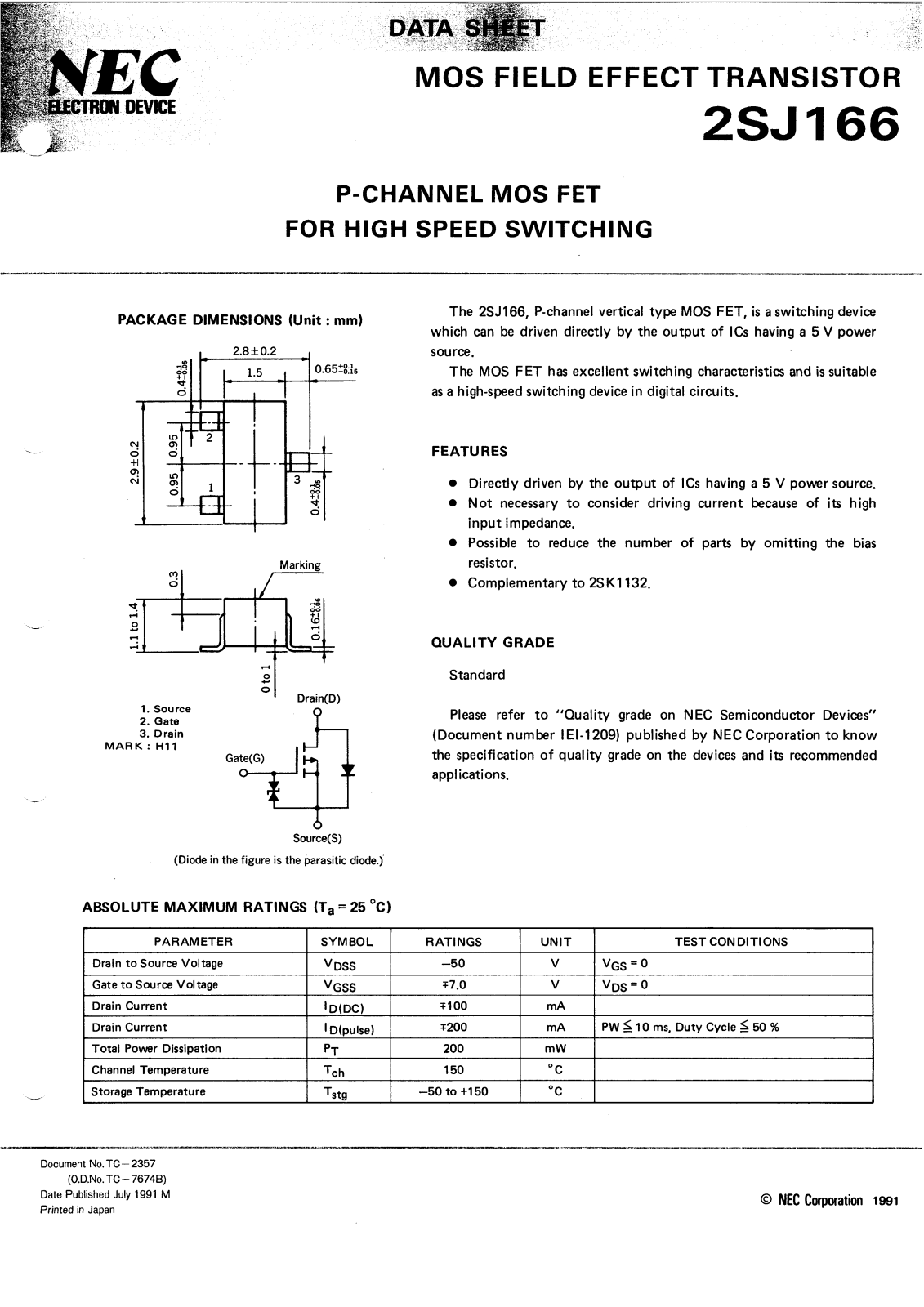 NEC 2SJ166 Datasheet