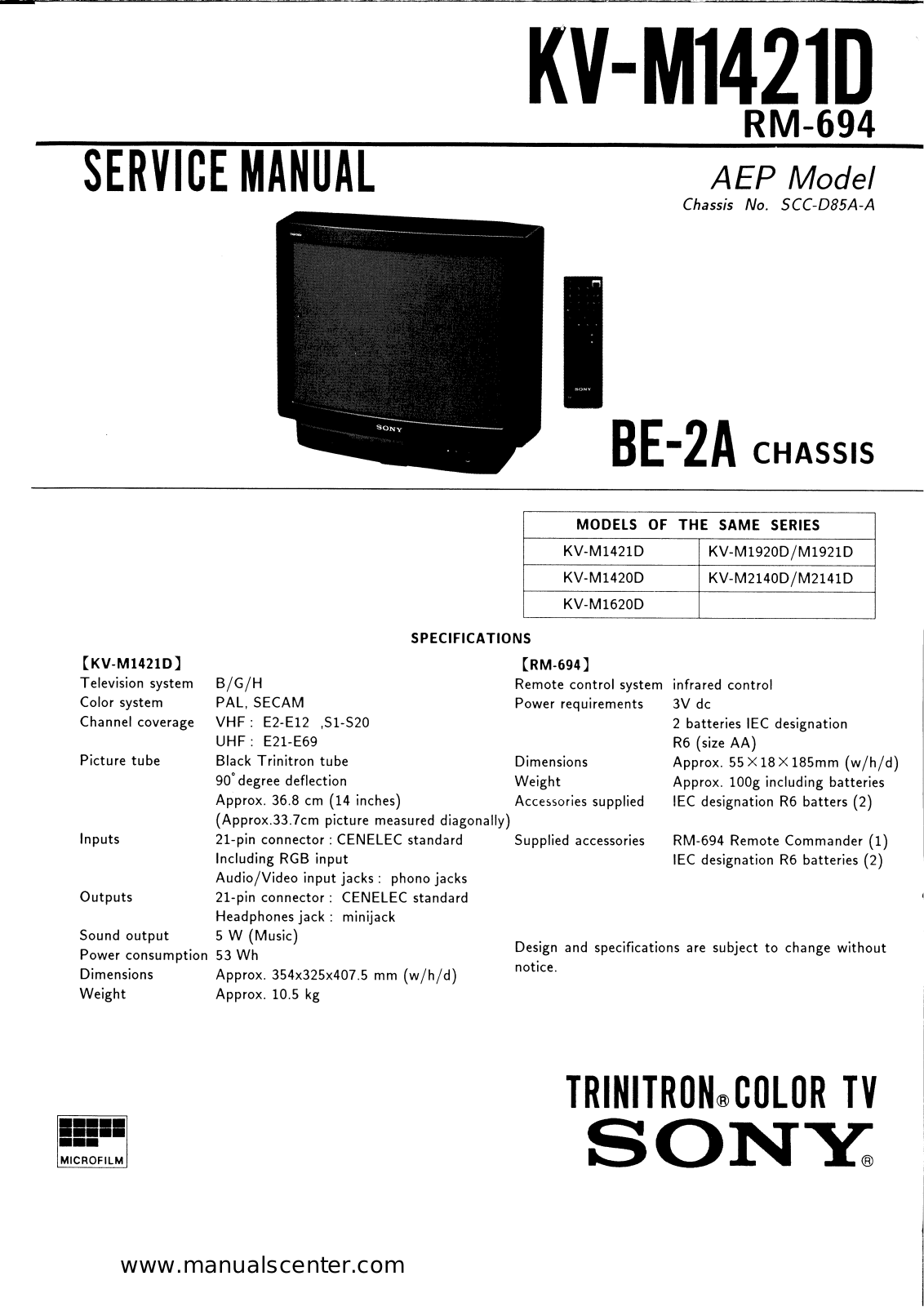 Sony Trinitron KV-M1421D Service Manual