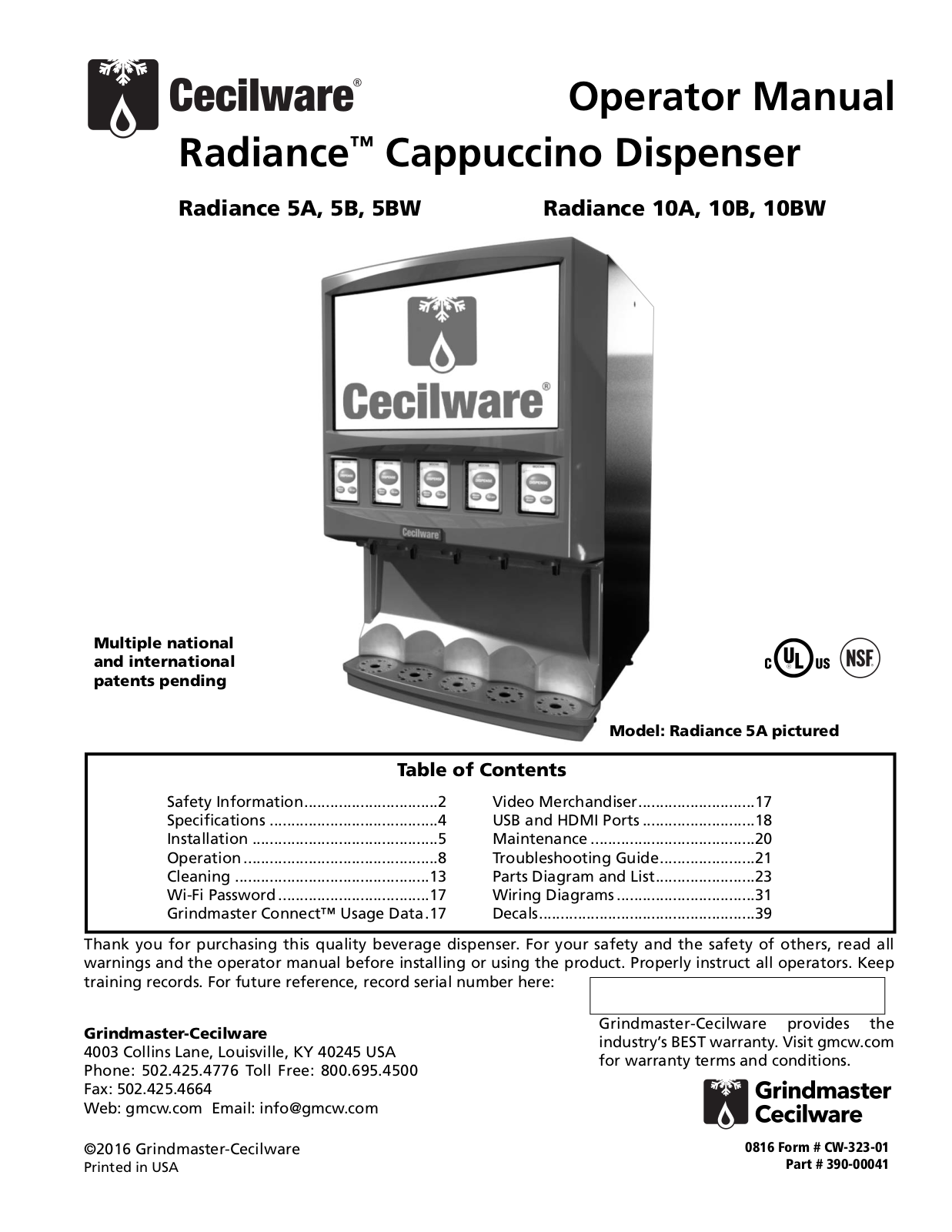 Cecilware RAD10BW Operators Manual