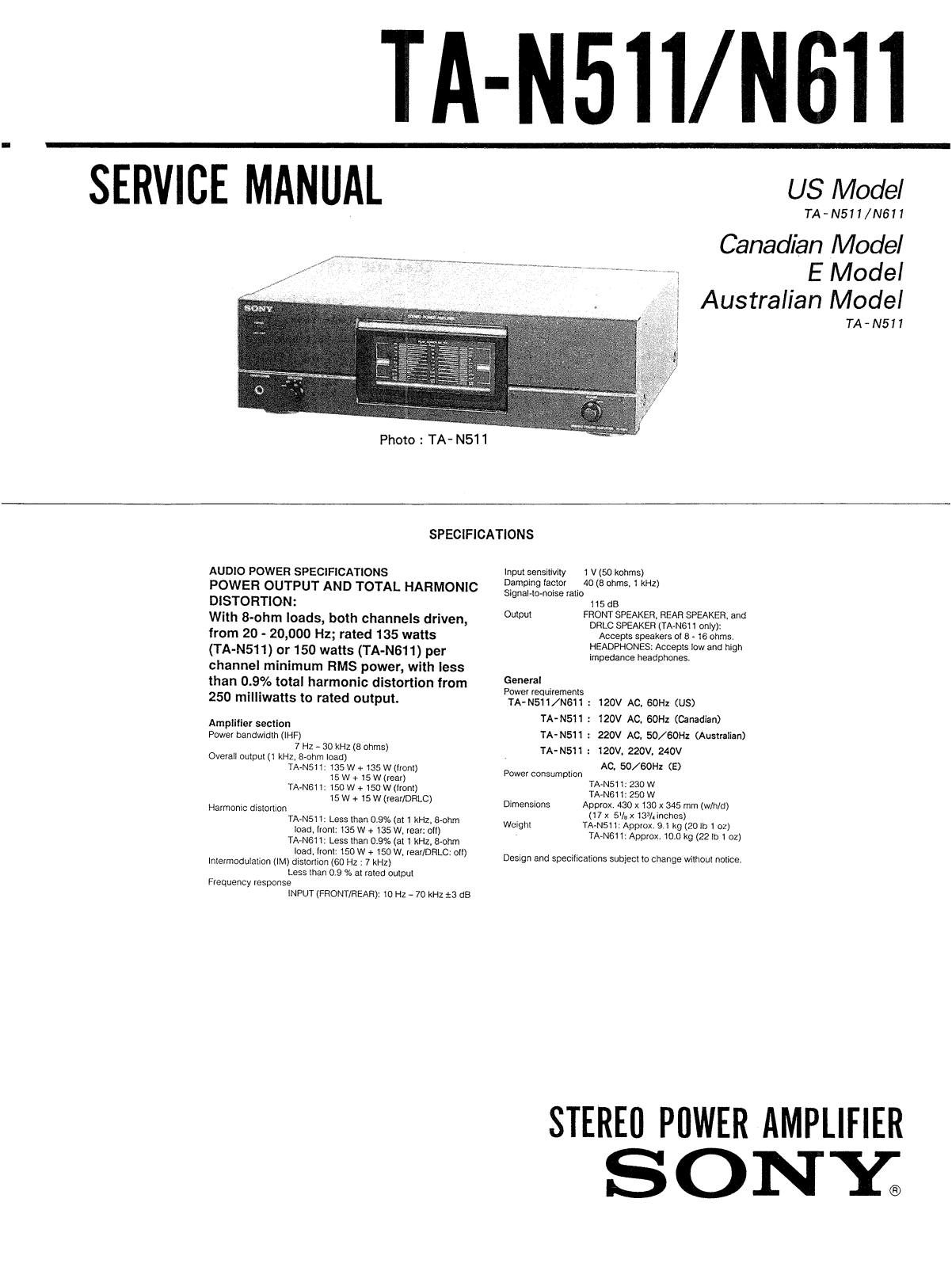 Sony TAN-611 Service manual