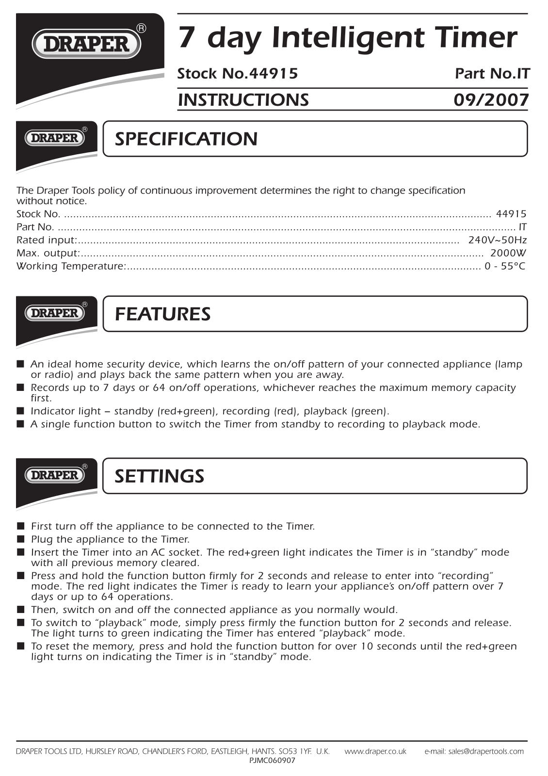 Draper 44915 User guide - ManualMachine.com