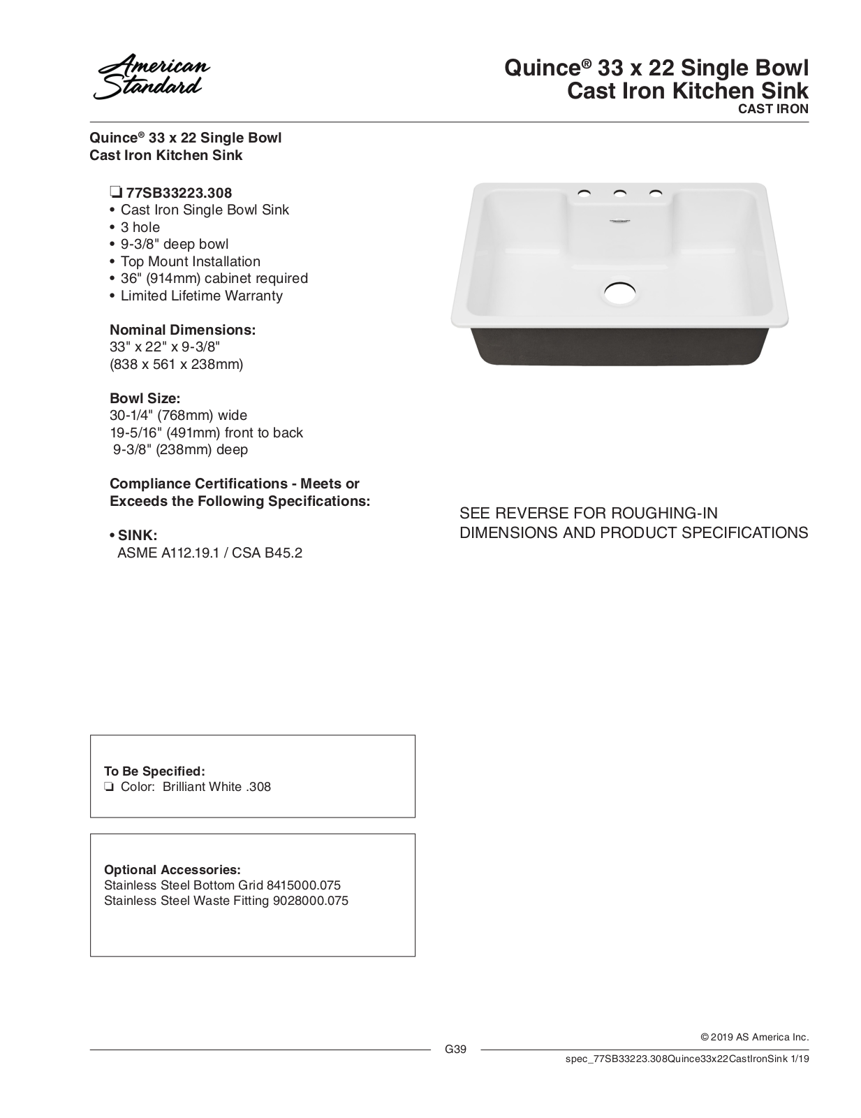 American Standard 77SB33223.308 User Manual