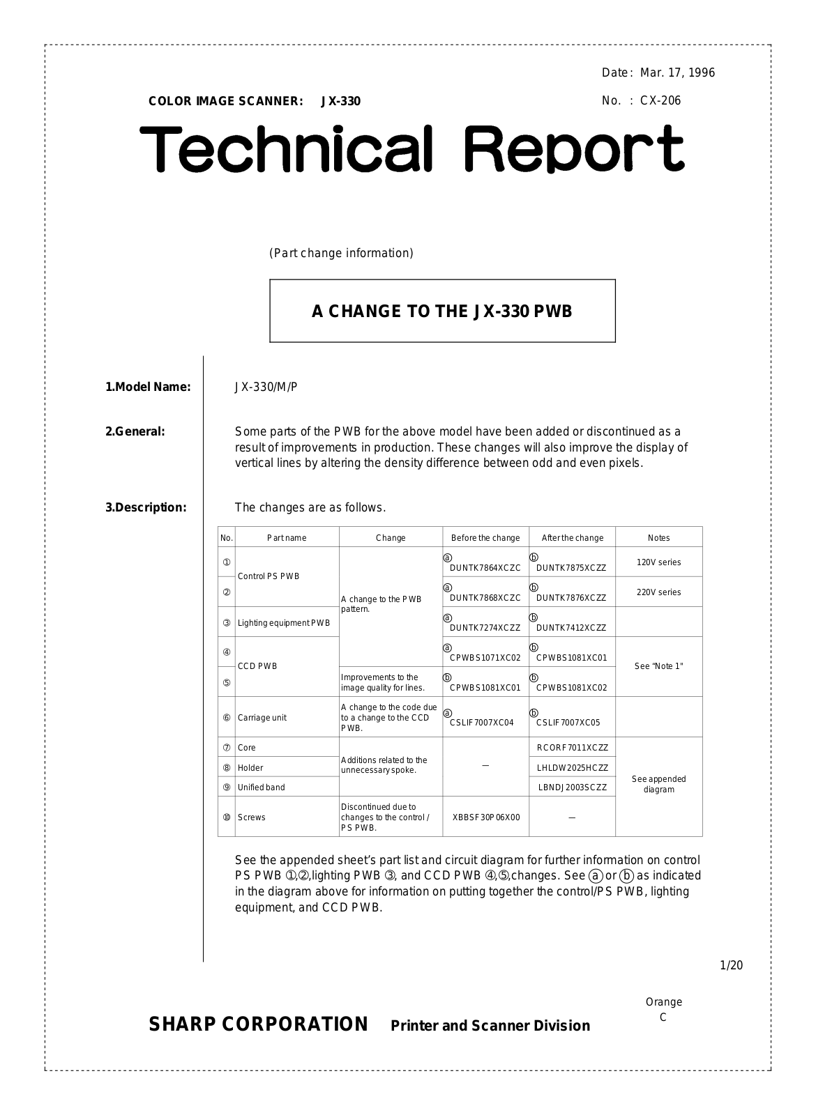 SHARP CX206 Service Manual