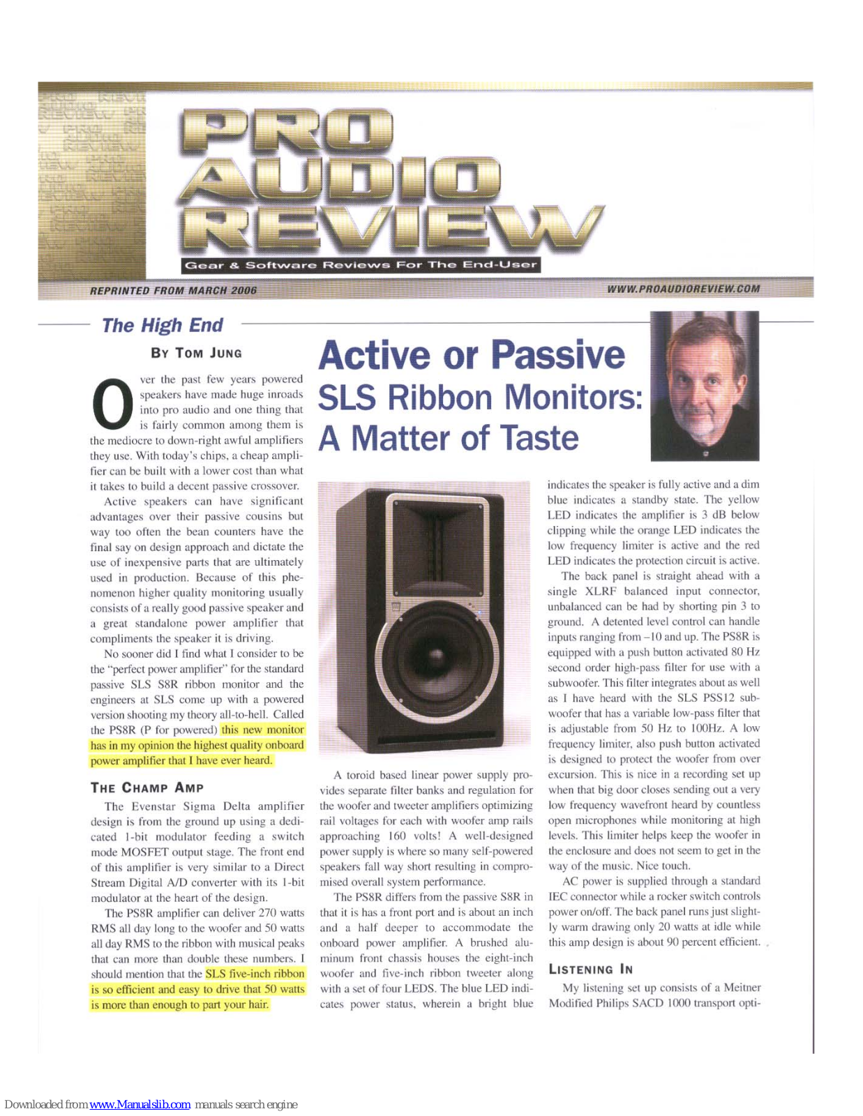 SLS Audio PS8R, S8R Brochure - ManualMachine.com