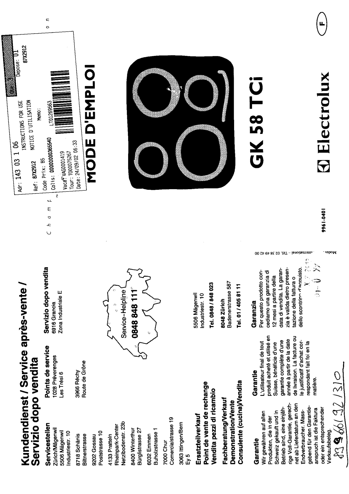 electrolux GK58TCI User Manual