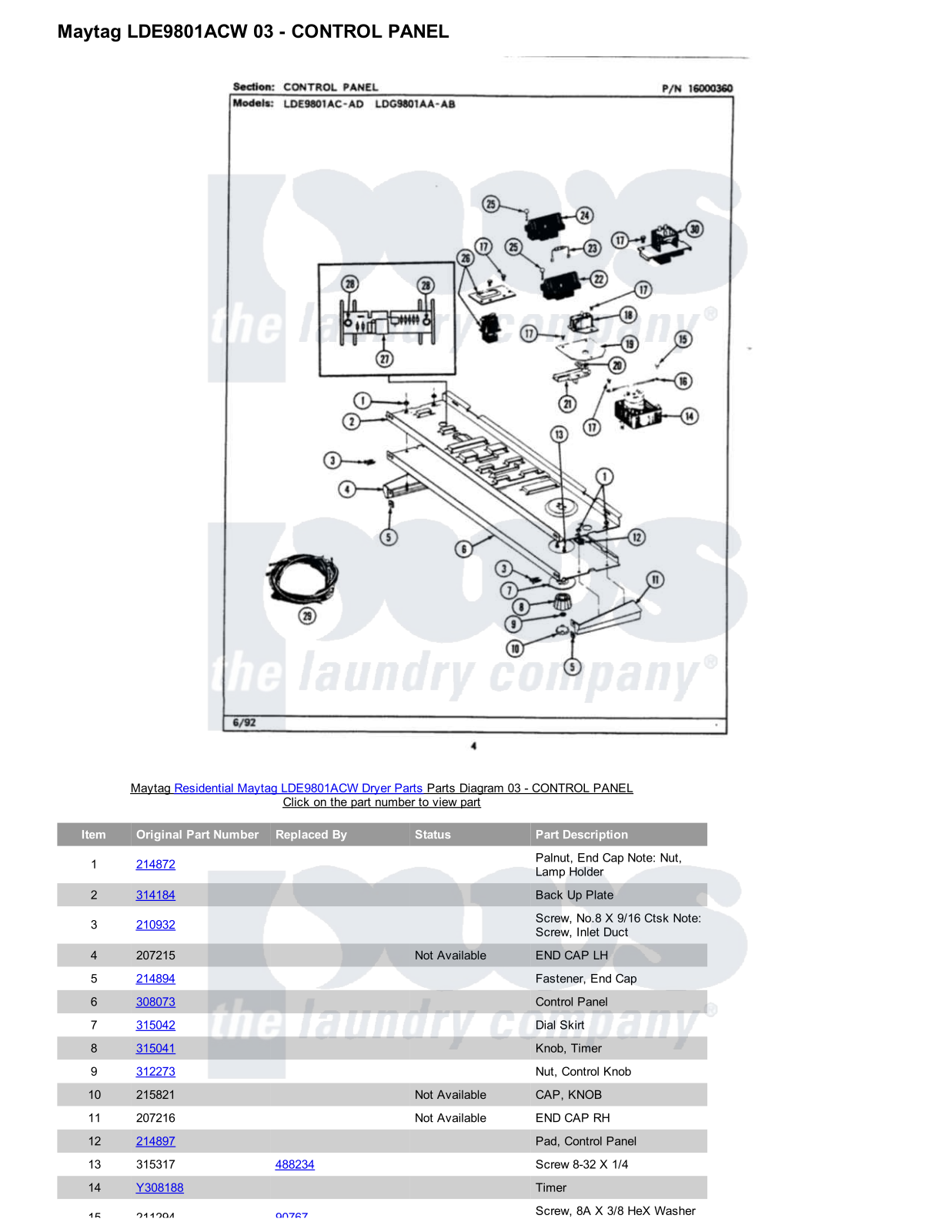 Maytag LDE9801ACW Parts Diagram