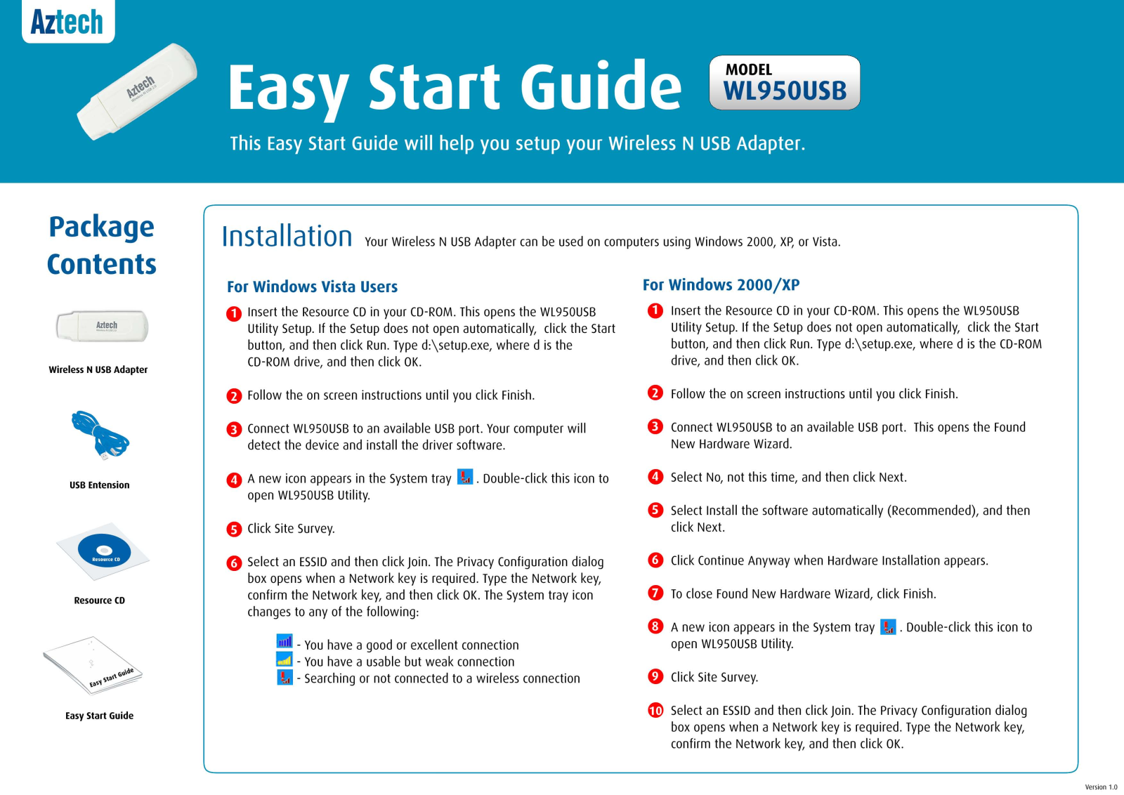 Aztech WL950USB Start Guide