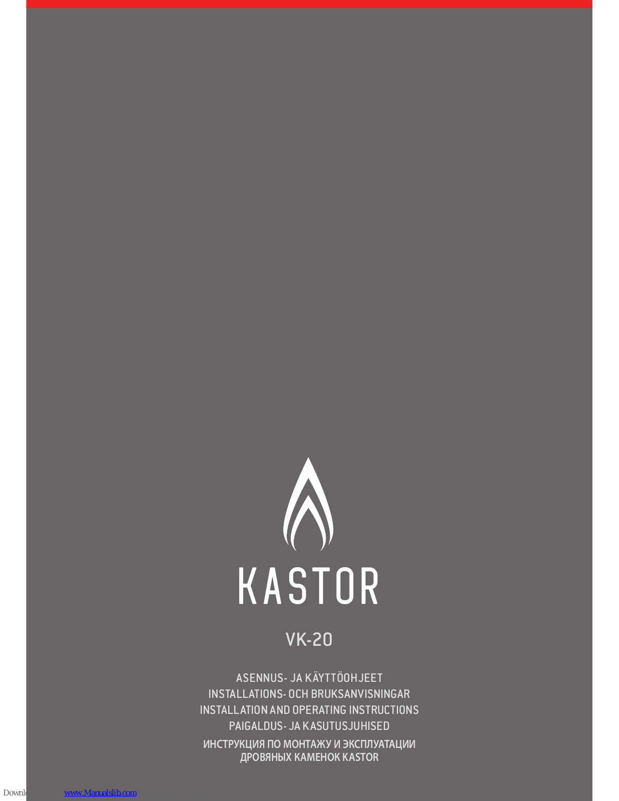 KASTOR VK-20 Installation And Operating Instruction