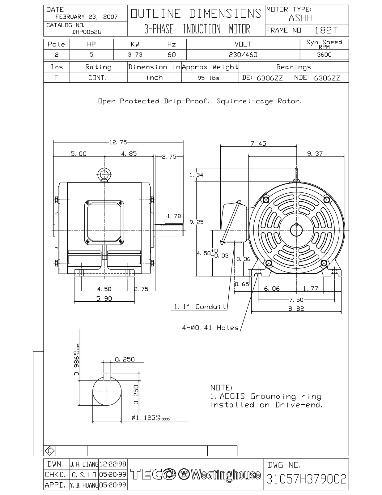 Datasheet DHP0052G Reference Drawing (Teco) - ManualMachine.com