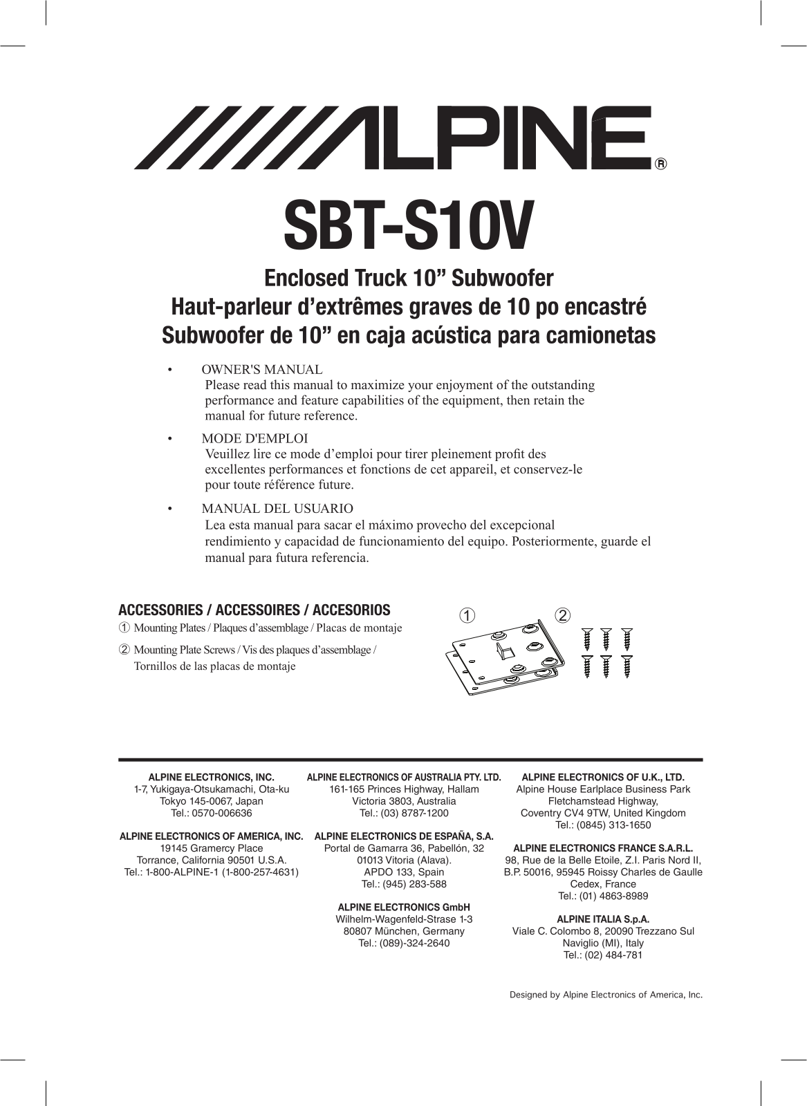 Alpine SBT-S10V User Manual