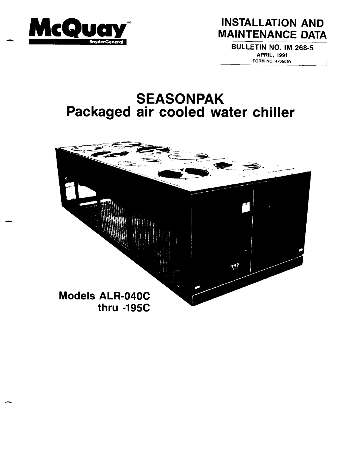 McQuay ALR-040C Installation  Manual