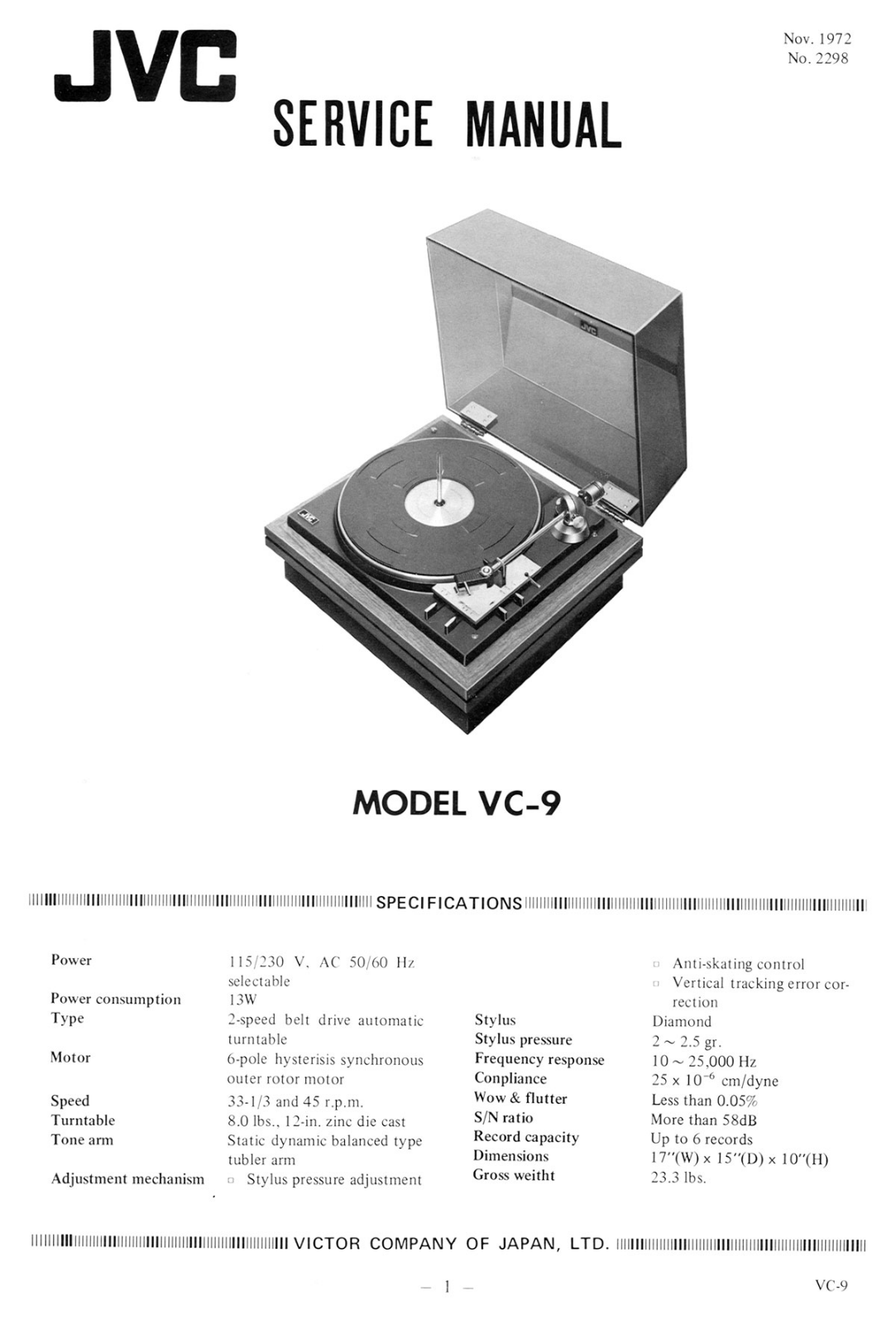 JVC VC-9 Service manual