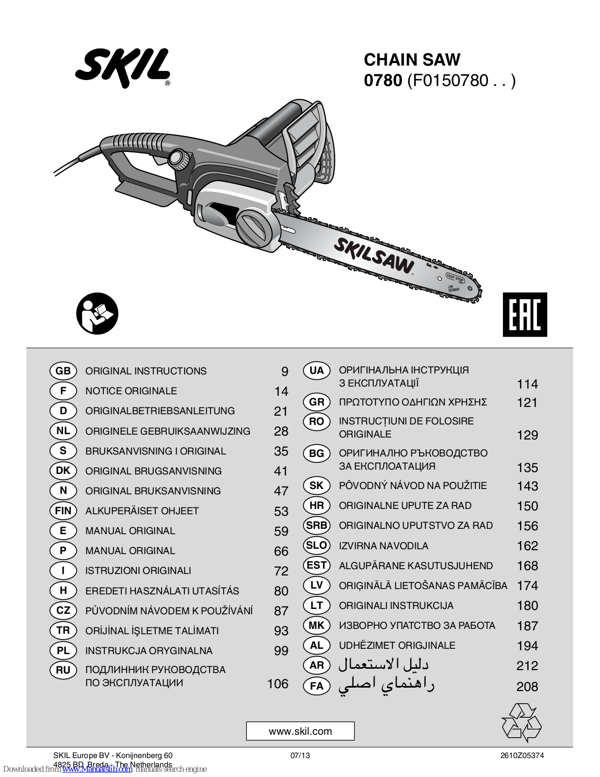 Skil Skilsaw 0780, Skilsaw F0150780 Series Original Instructions Manual