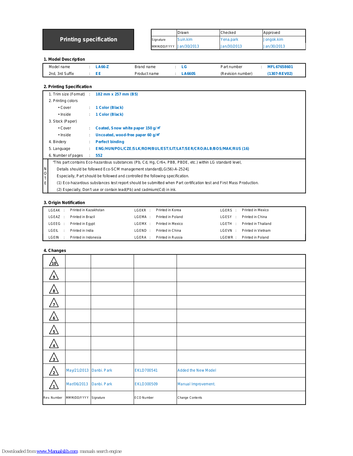 LG LA62, LA64, LA74, LN57, LN61 Owner's Manual