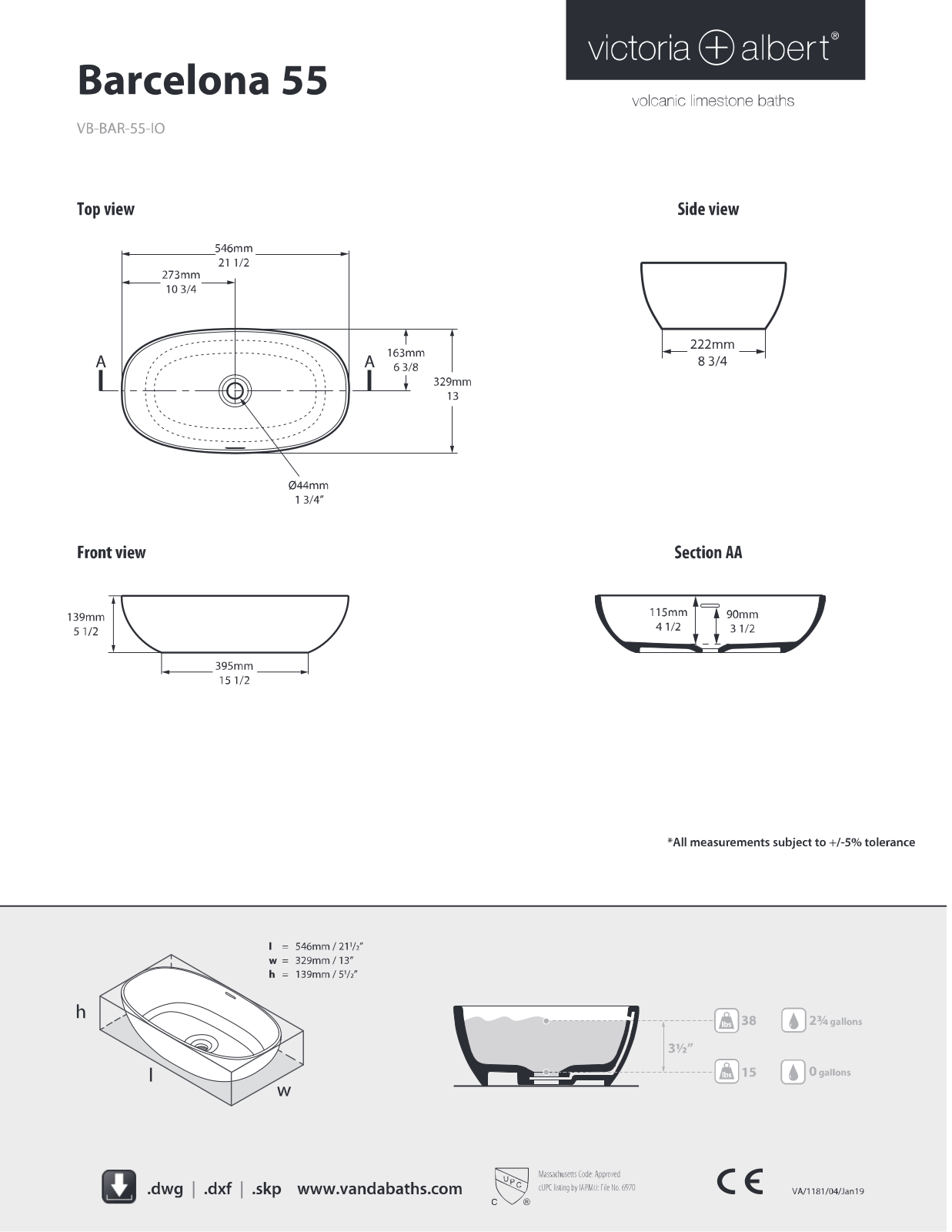 Rohl VBBAR55MSMIO Specifications