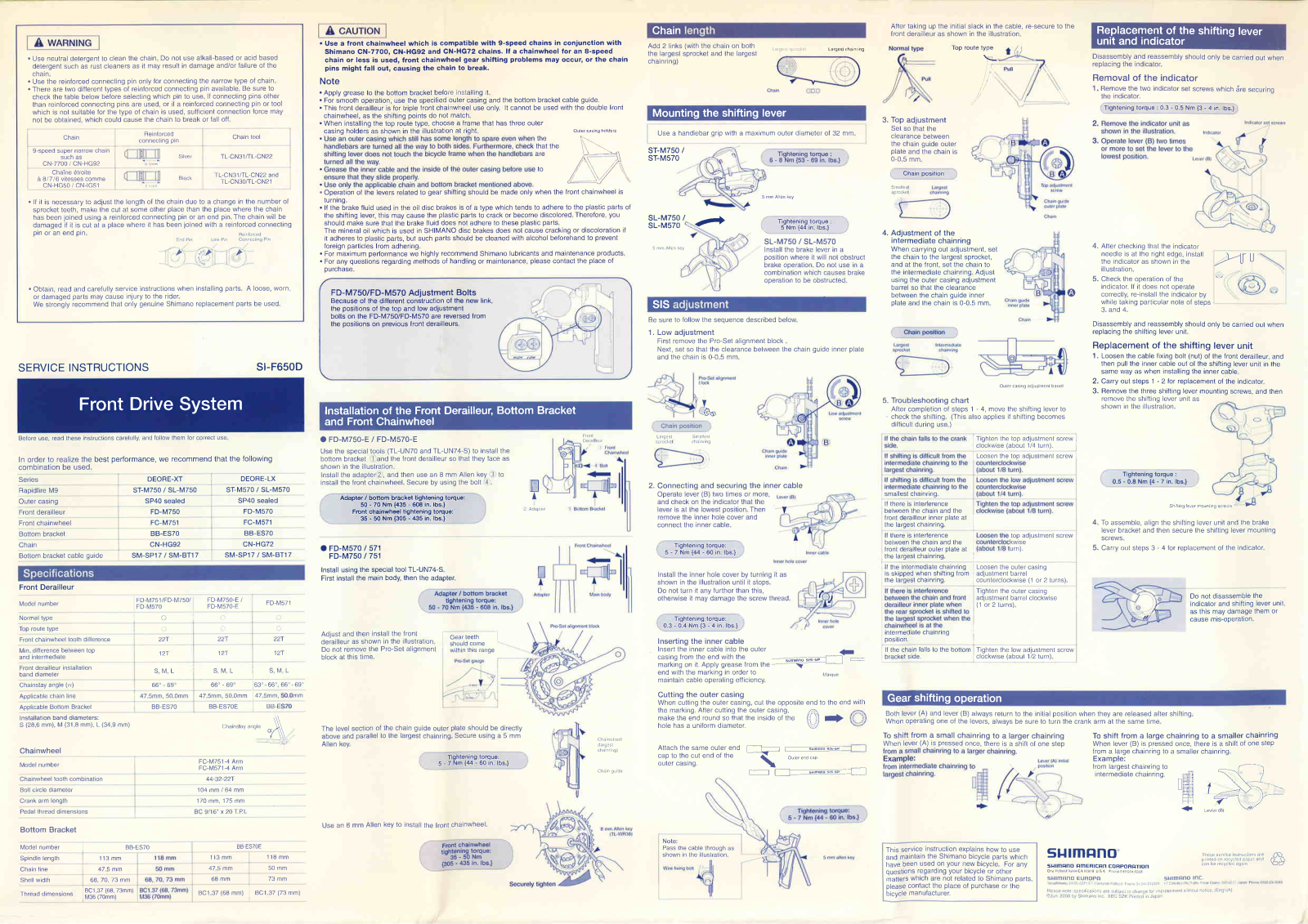 Shimano FC-M571, FC-M751, FD-M570, FD-M750, SL-M570 Service Instructions - ManualMachine.com